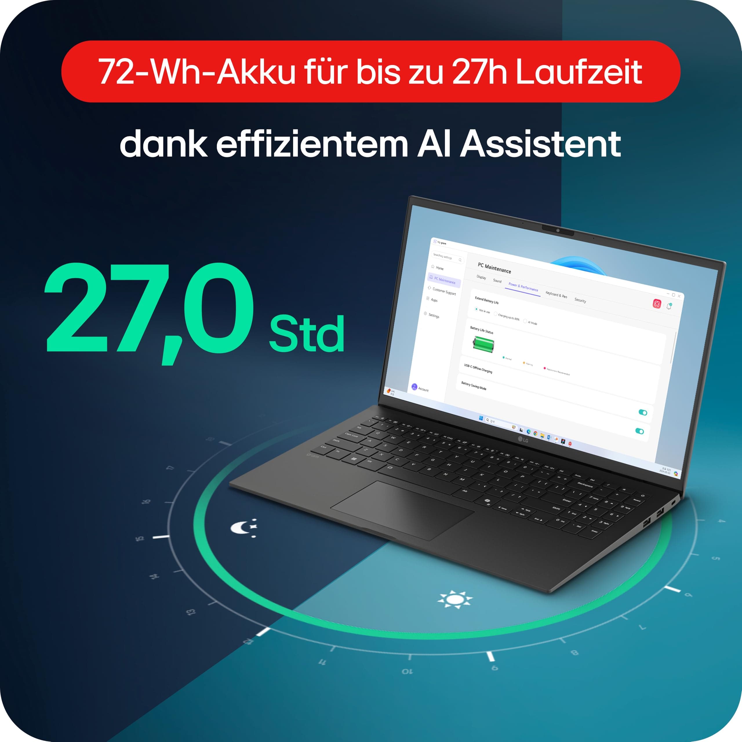 LG gram 15 15Z80T-G.AU75G (15,6 Zoll) IPS Notebook, AMD Ryzen™ AI 7 350, 16GB RAM, 512GB SSD, AMD Radeon™ 860M, federleicht (1,290 kg), 72 Wh, Schwarz Bild 5