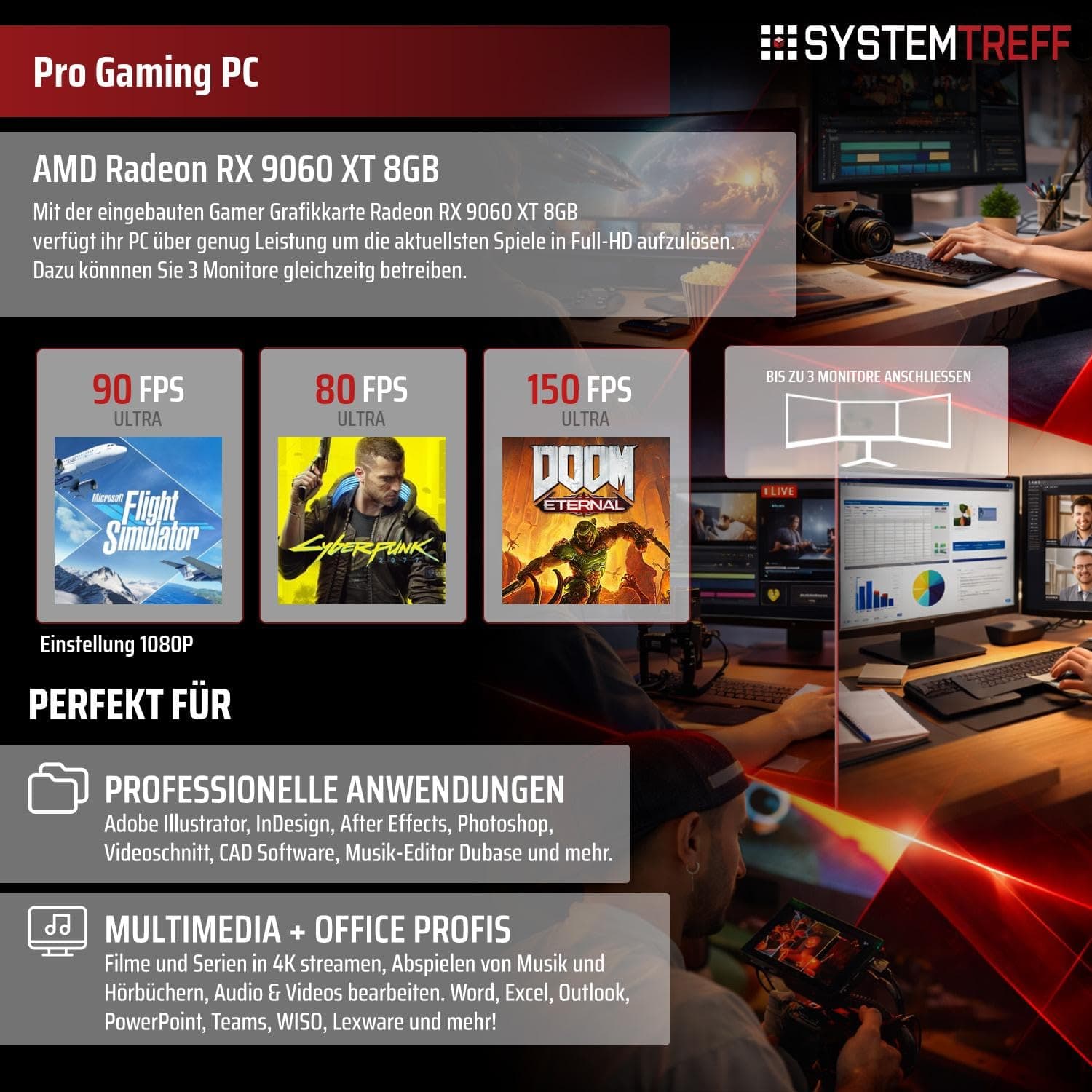 SYSTEMTREFF Gaming PC weiß AMD Ryzen 5 8400F 6x4.7GHz | AMD Radeon RX 9060 XT 8GB DX12 | 1TB M.2 NVMe | 16GB DDR5 RAM | Windows 11 | WLAN Desktop Computer Rechner für Gamer, Zocker & Streamer Bild 5