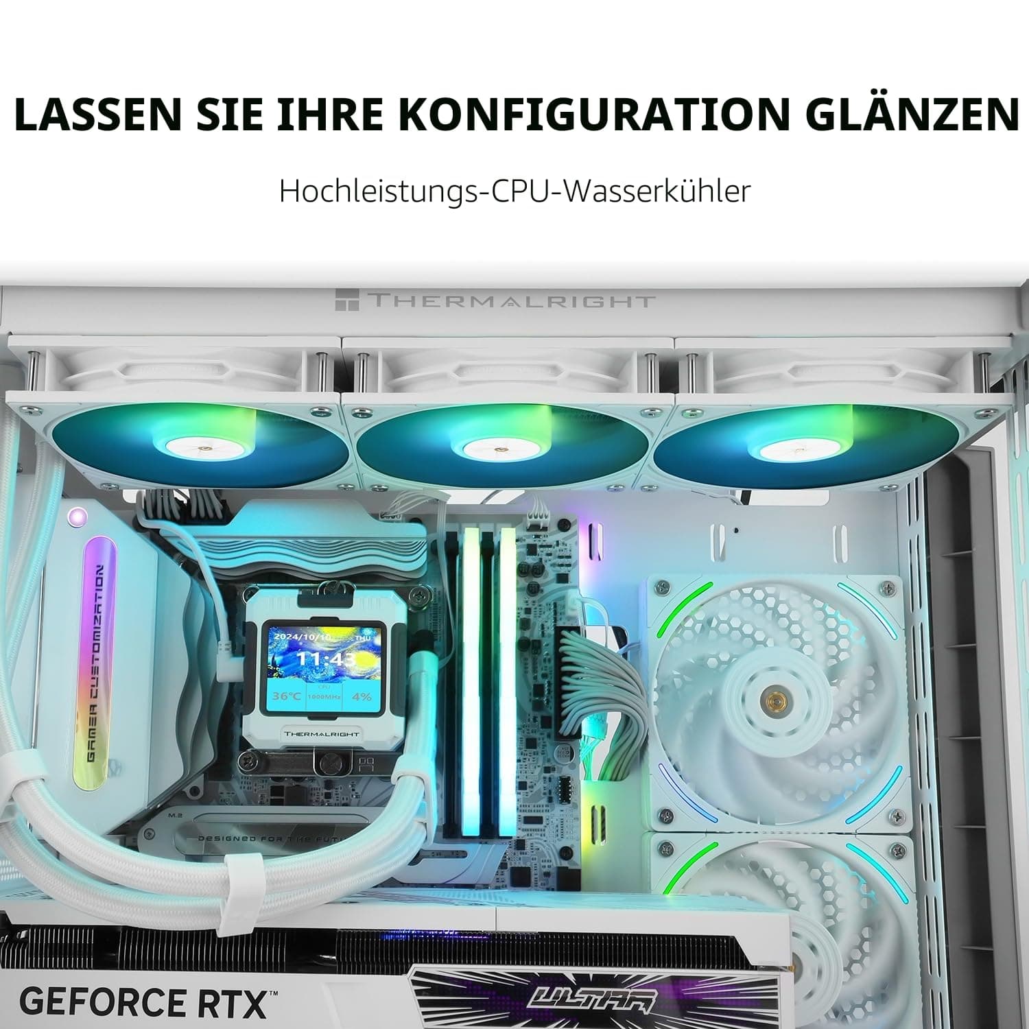 TR FW 360 Weiß ARGB-360mm AIO CPU Flüssigkeitskühler, IPS LCD-Bildschirm mit 320 * 240 Auflösung, für AM4/AM5/Intel LGA1700, „2,4 Zoll“ magnetischer LCD-Bildschirm für Bilder – Weiß FW360 White ARGB Bild 7