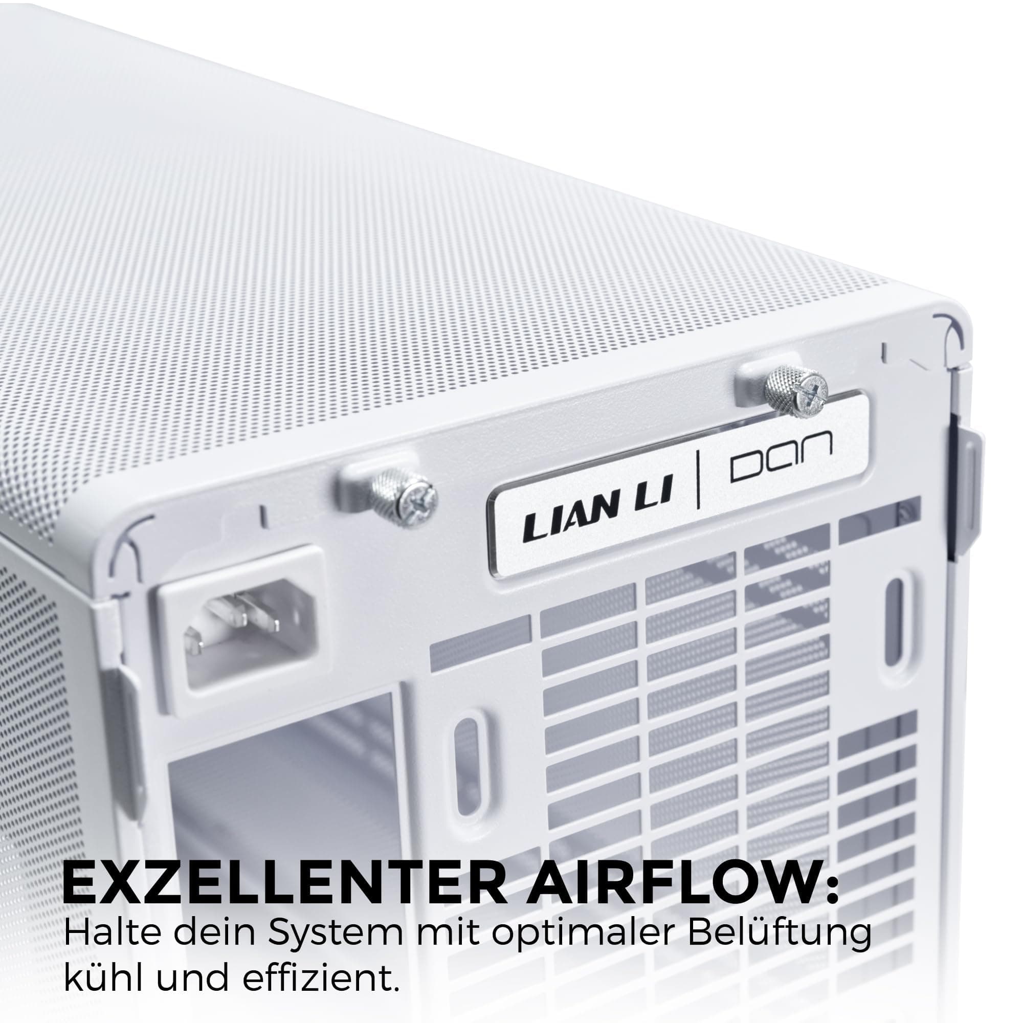 Lian Li DAN Cases A3-mATX PC-Gehäuse, anpassbares Layout, 415 mm GPU-Klarheit, unterstützt bis zu 360 mm Radiatoren, Stahl, Kunststoff, Weiß Weiß/Flyaway Orchidee Mesh Bild 6
