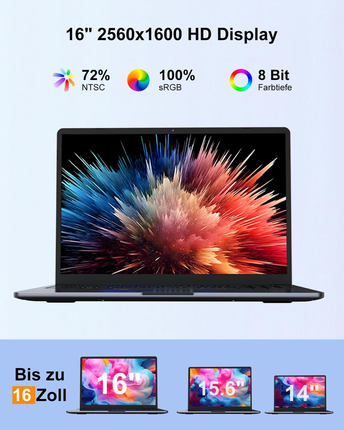 Ninkear N16 Pro Ultradünn Laptop, Core i7 12700H, 16GB DDR4, 1TB SSD, 16" 2.5K Ultragroß Display, WiFi 6 & BT 5.2, Stabile WLAN-Verbindung Laptop – Für Arbeit & Treffen & Gaming Silber Bild 7