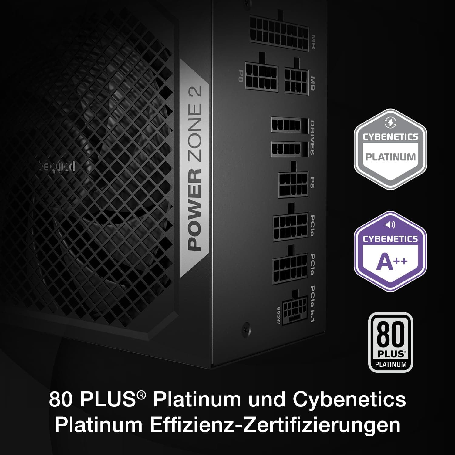 be quiet! Power Zone 2 750W Netzteil, 80 Plus Platinum und Cybenetics Platinum Zertifizierung, semi-Passive Kühlung, Pure Wings 3 140mm Lüfter, 90° abgewinkelter 12V-2x6-Anschluss, PCIe 5.1/ATX 3.1 Bild 3