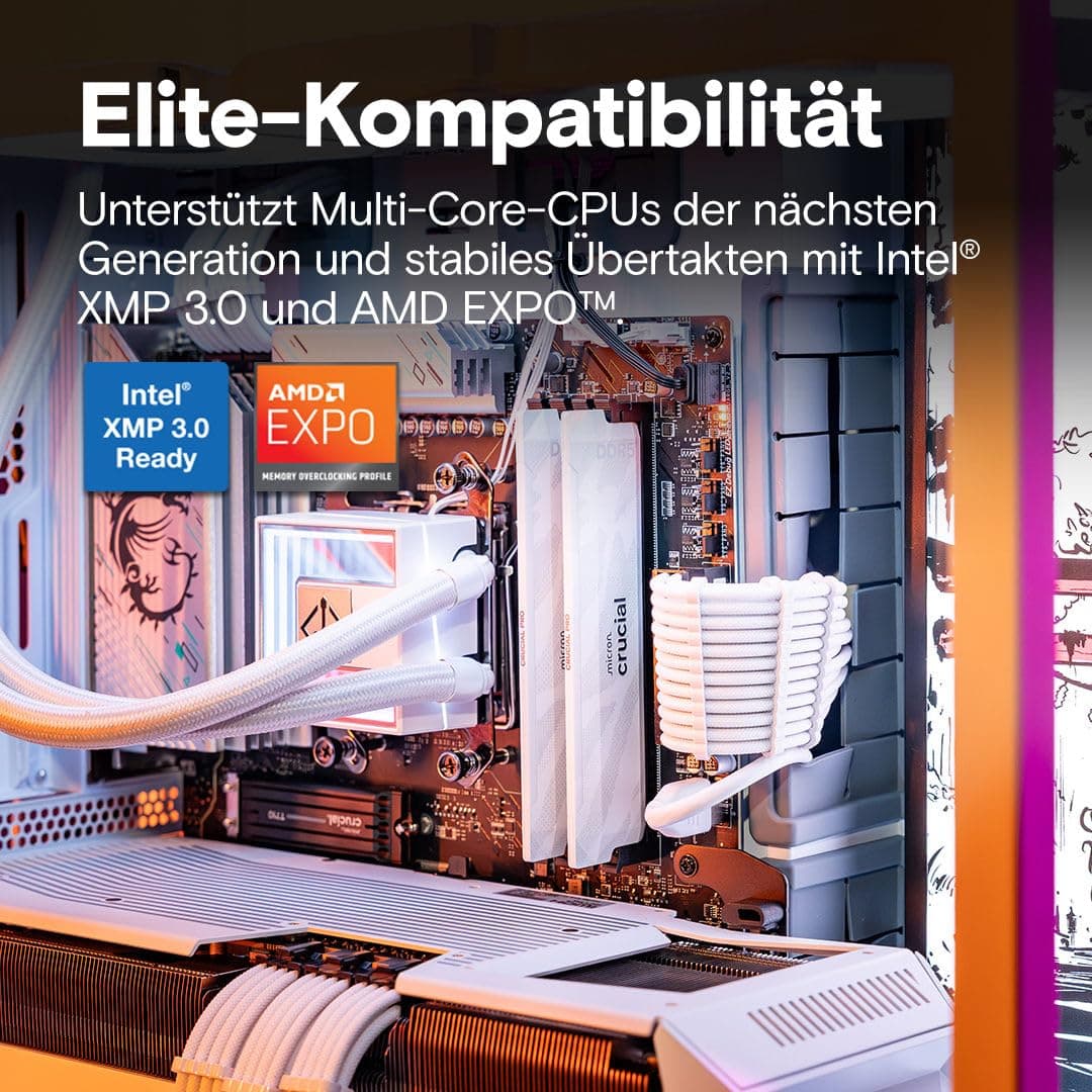 Crucial Pro DDR5 RAM 32GB Kit (2x16GB) 6400MHz CL32, Gaming PC Arbeitsspeicher, Intel XMP 3.0 / AMD EXPO, Weiß - CP2K16G64C32U5W 32GB (2x16GB) Weiß Bild 8