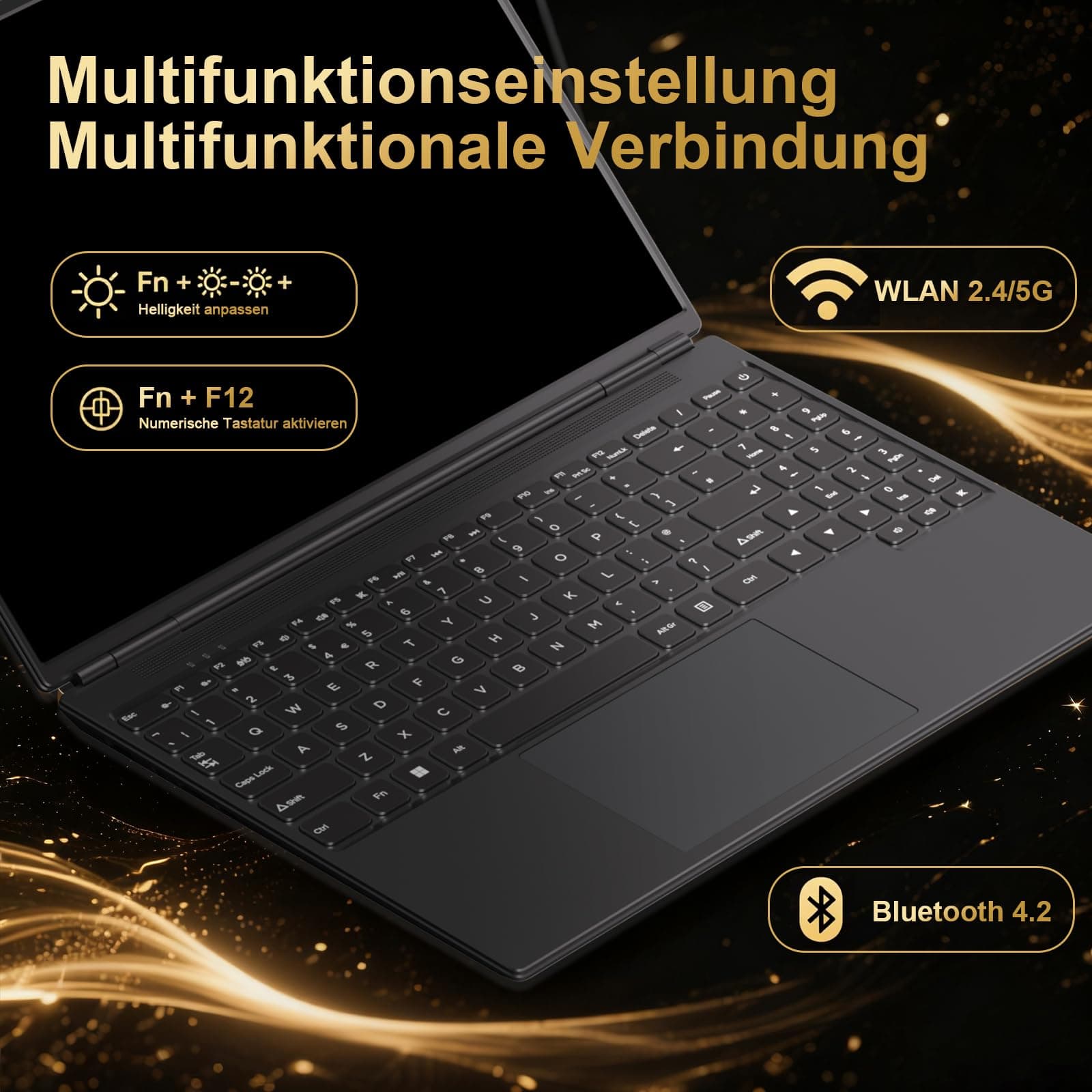 Gaming Laptop 16 Zoll Win11 12+512GB SSD Unterstützung 2TB(HDD-2TB) 1920x1200 Notebook 4-Core Celeron N5095 (bis 2.9GHz) Laptop mit Nummerntastatur WiFi Mini HDMI Deutscher Tastaturschutz-Schwarz N00-Schwarz Bild 6