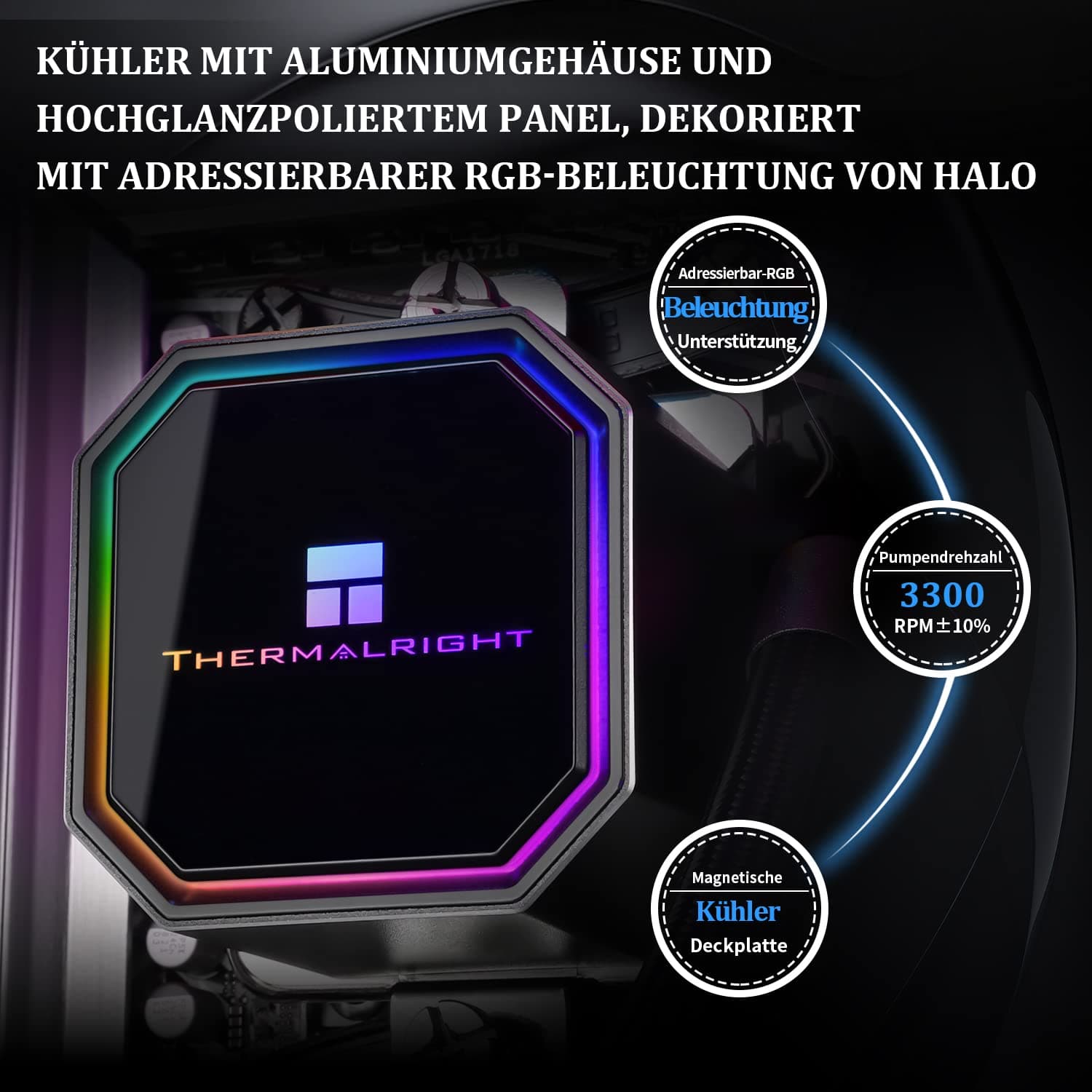 Thermalright Frozen Prism 360 Black AIO Wasserkühler, Flüssig-CPU-Kühler, 3×120mm PWM-Lüfter Wasser-Kühlsystem, 1850RPM High Speed, Kompatibel mit AMD/AM4/AM5&Intel LGA115X/1200/2011/1700/1851 FP360 Black Bild 7