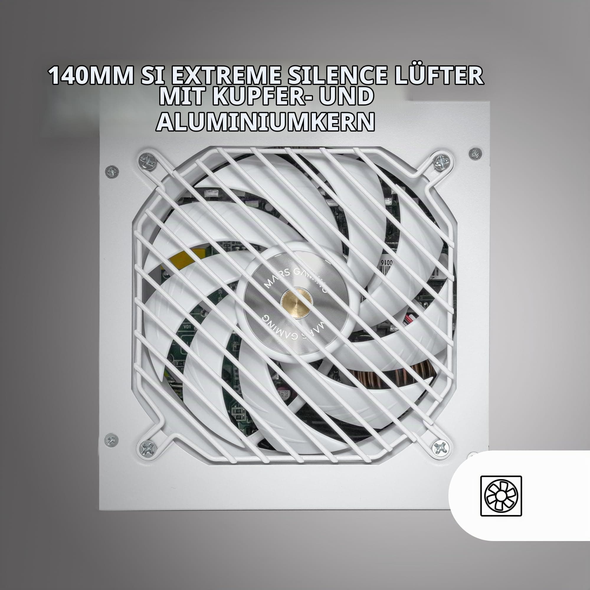 Mars Gaming MPB1000SIM, Vollmodulares ATX 1000W-Netzteil, 7 Jahre Garantie, 80Plus Gold 90%, SI Extreme Silence 140mm-Lüfter, AI2-RPM-Technologien, Japanische Kondensatoren, Weiß MPB1000SIMW Bild 5