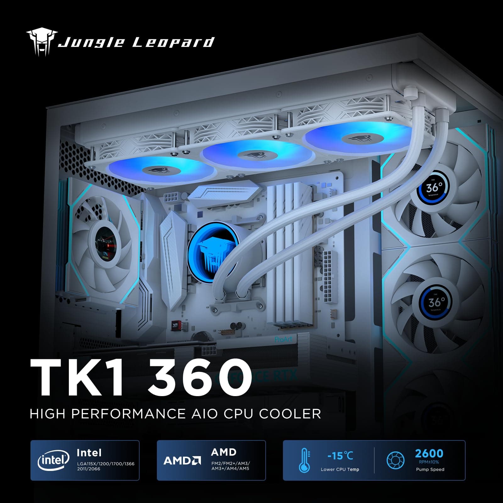 TZMRIT TK1 Farbiges Licht Aio Wasserkühlung CPU Kühler 800-1800RPM PWM Lüfter,Für LGA115X/1200/1700/1366/2011/2066,Für FM2/FM2+/AM3+/AM4/AM5 (240 Black) Bild 5
