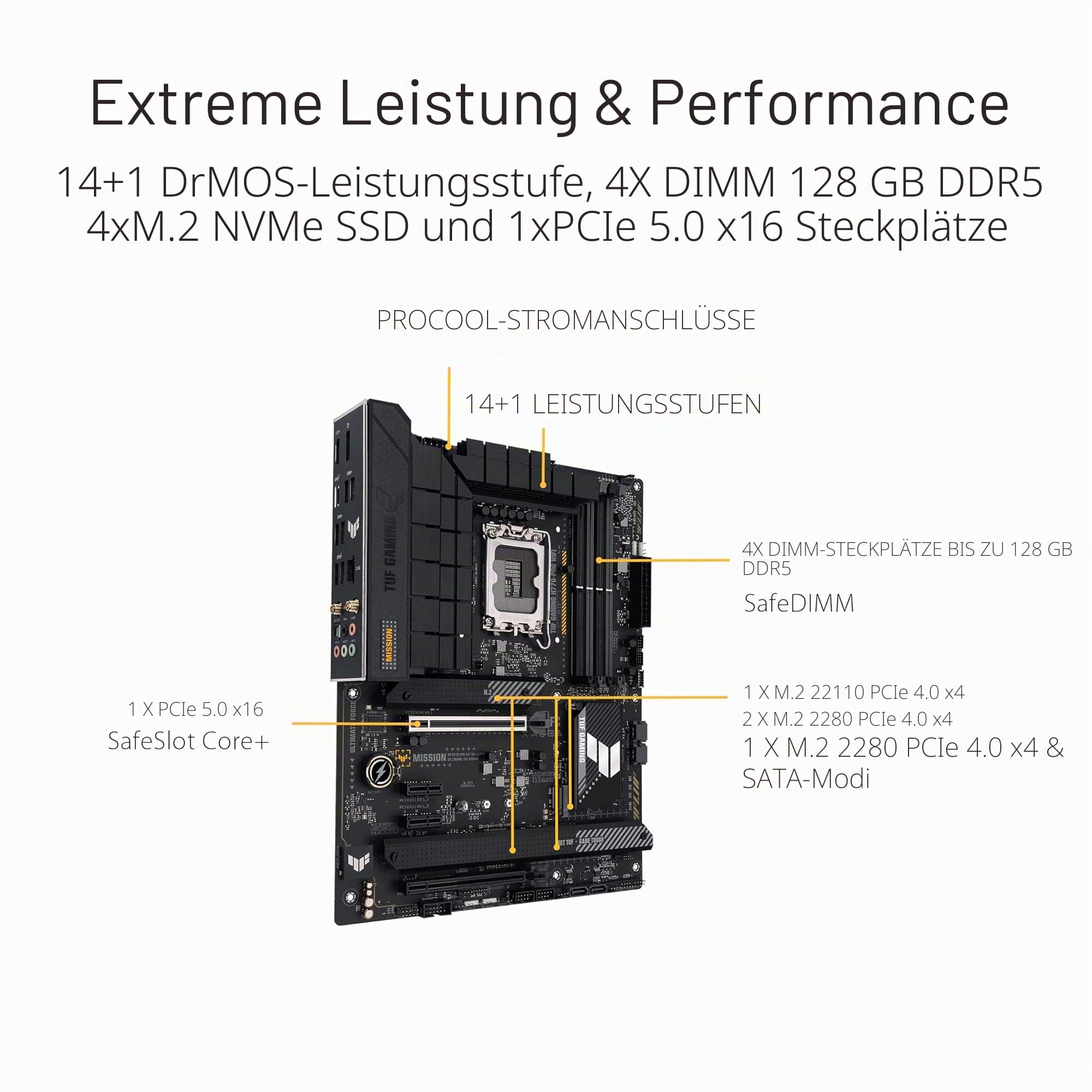 ASUS TUF Gaming H770-PRO WiFi Mainboard Sockel Intel LGA 1700 (Intel H770, ATX, PCIe 5.0, DDR5-Speicher, 4X PCIe 4.0 M.2, Intel WiFi 6, Aura Sync) Pro WiFi TUF H770 Bild 3