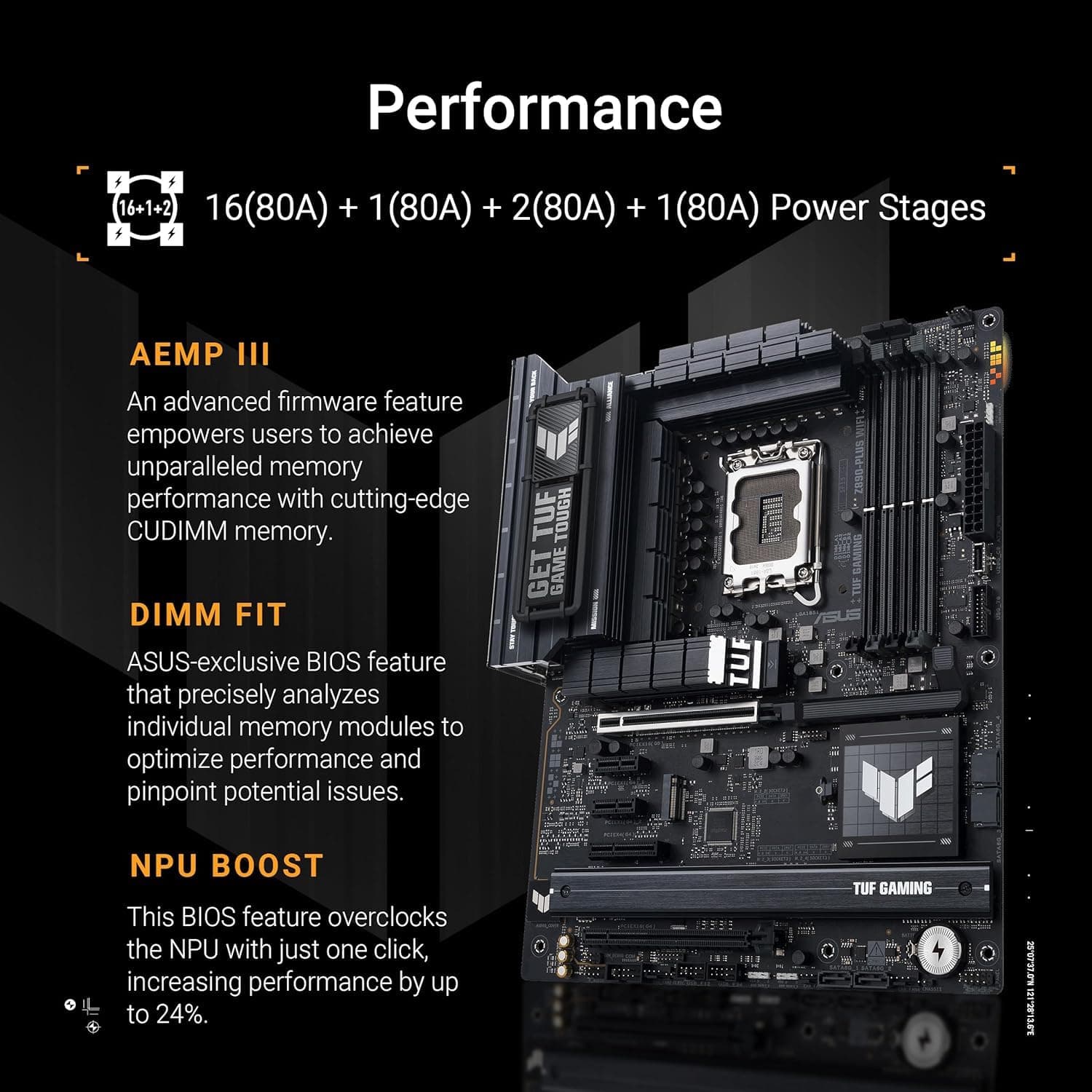 ASUS TUF Gaming Z890-PLUS WiFi Mainboard Sockel Intel LGA 1851 (ATX, PCIe 5.0, DDR5, DisplayPort, HDMI, Thunderbolt 4, 4X M.2, WiFi 7, Q-Release, Aura Sync) Bild 5