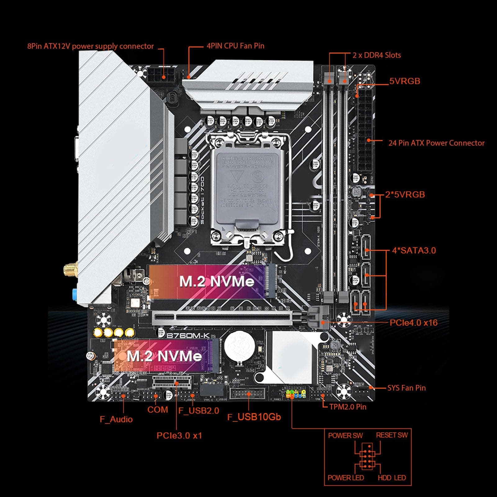 B760M K DDR4-Motherboard LGA1700, GEN 12/13-Serie, PCIe 4.0, M.2-Steckplatz, SATA3.0, USB 3.0, Aura Sync RGB, für Gaming, Designstudios Bild 5