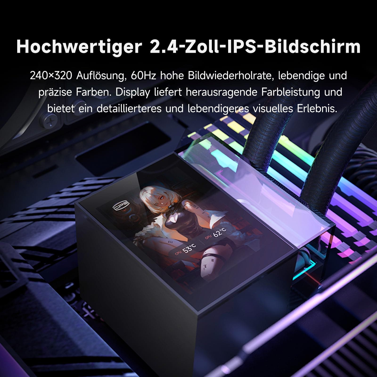PCCOOLER AIO CPU-Kühler Wasserkühlung - 3er-Pack F5 R120 Lüfter - 2,4-Zoll LCD-Bildschirm, 360mm Flüssigkeitskühler kompatibel mit AM4, AM5, Intel LGA 1700/1851/115X Wasserkühlung(DS360 Display BK) Bild 4