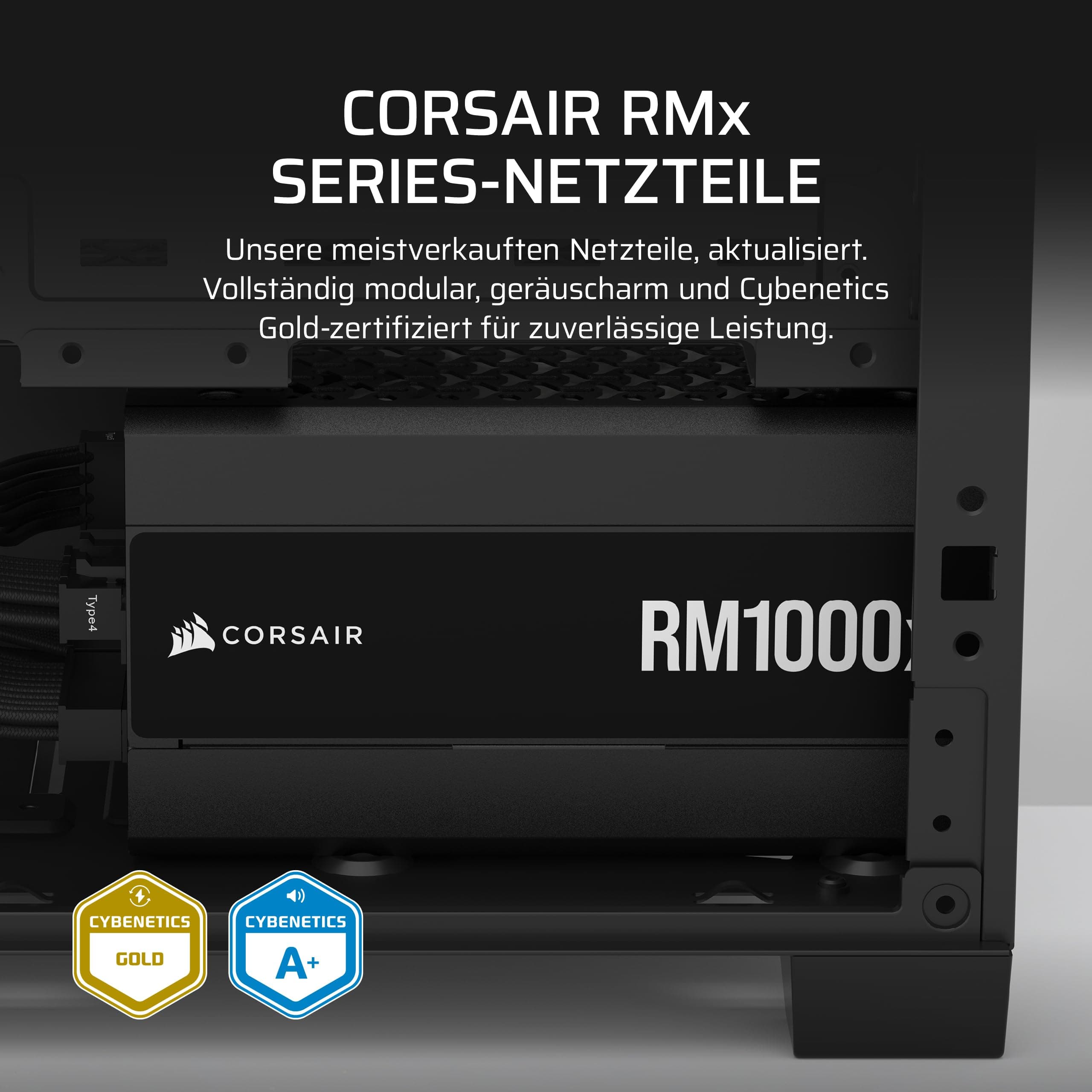 CORSAIR RM1000x Geräuscharmes Vollständig Modulares ATX-Netzteil – Zero RPM-Lüftermodus, ATX 3.1-Konform, PCIe 5.1-Unterstützung, Cybenetics Gold, Native 12V-2x6-Anschluss – Schwarz RMx (2024) ATX 3.1, PCIe 5.1 1000W Bild 4