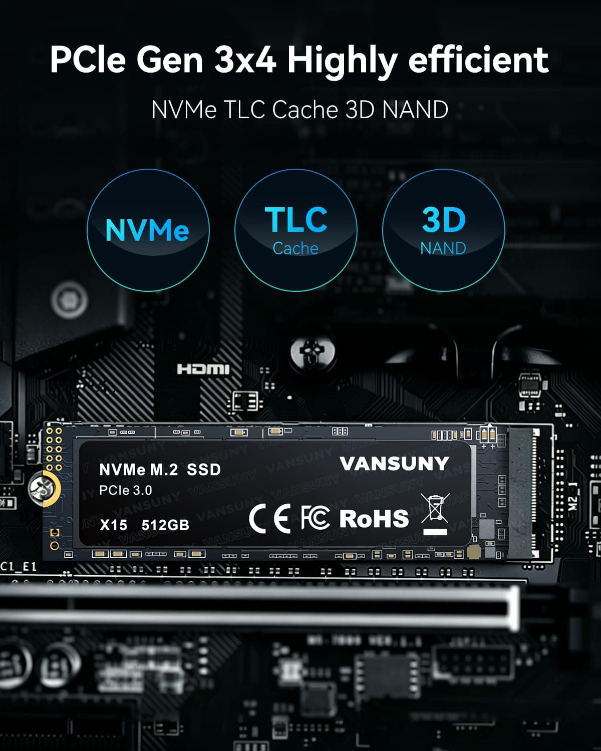 Vansuny SSD 512GB M.2 SSD NVMe SSD Interne SSD 512gb M.2 2280 PCIe TLC Bis zu 3400MB/s Lesen 2900MB/s Schreiben zum Aufrüsten von Gaming PC 512Go m.2 Bild 5
