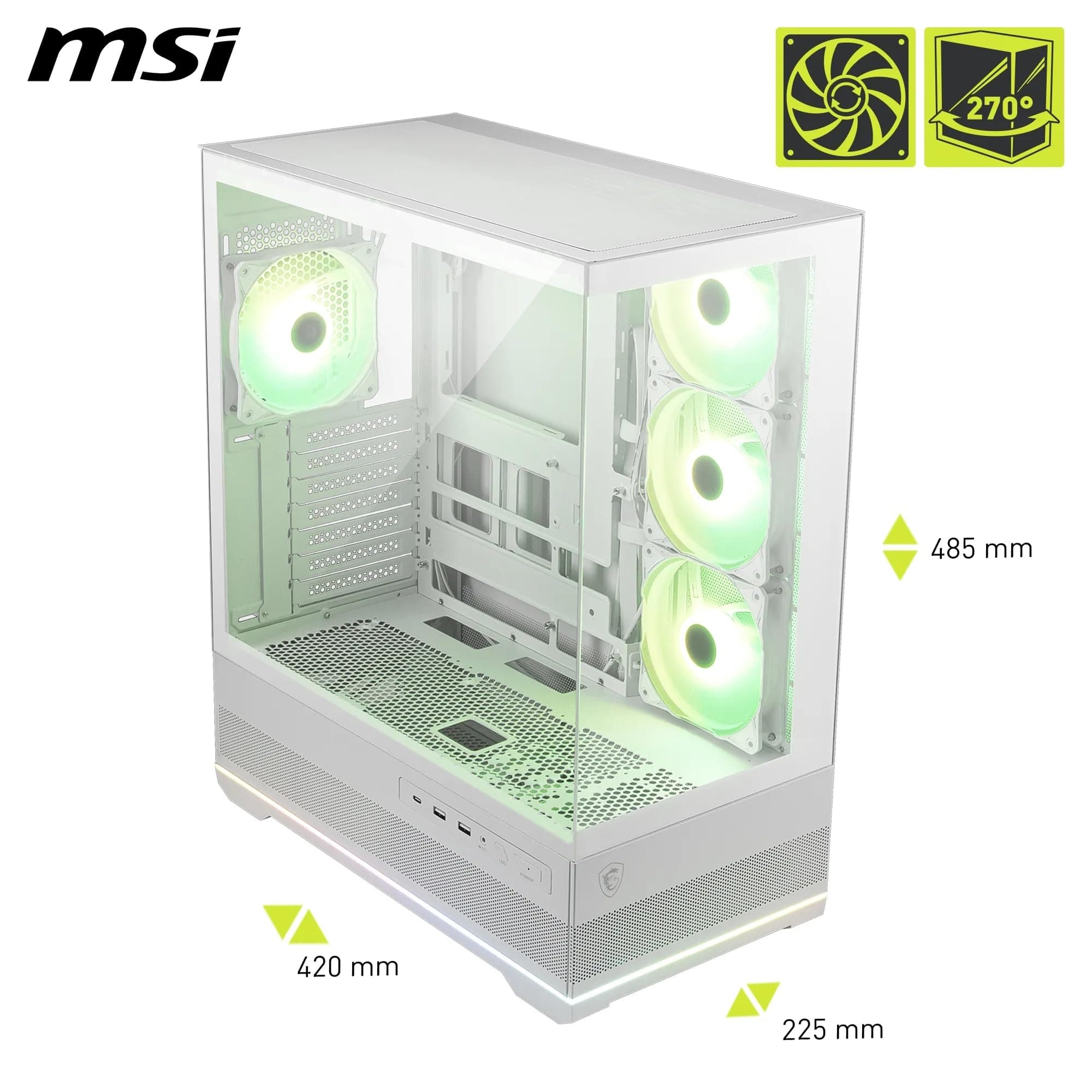 MSI MAG PANO 110R PZ Weiß – Mid-Tower-Gaming-PC-Gehäuse – Unterstützt GPUs mit Einer Länge von bis zu 400 mm, herausnehmbare Staubfilter, USB 20 Gbit/s (Typ C), Back-Connect-ATX- und Micro-ATX Bild 3