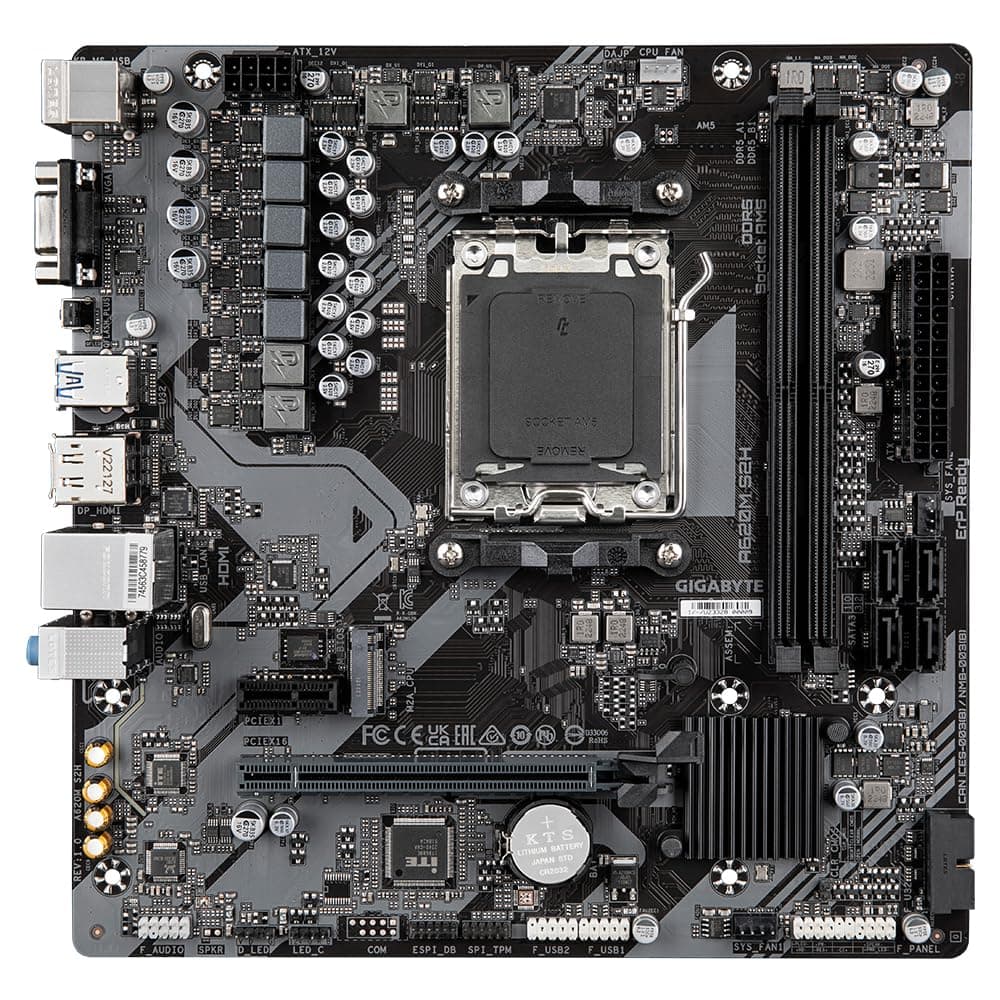 GIGABYTE A620M S2H Motherboard - Unterstützt AMD Ryzen 8000 CPUs, 5+2+2 Phasen Digital VRM, bis zu 7200MHz DDR5 (OC), 1xPCIe 4.0 M.2, GbE LAN, USB 3.2 Gen 1 Bild 3