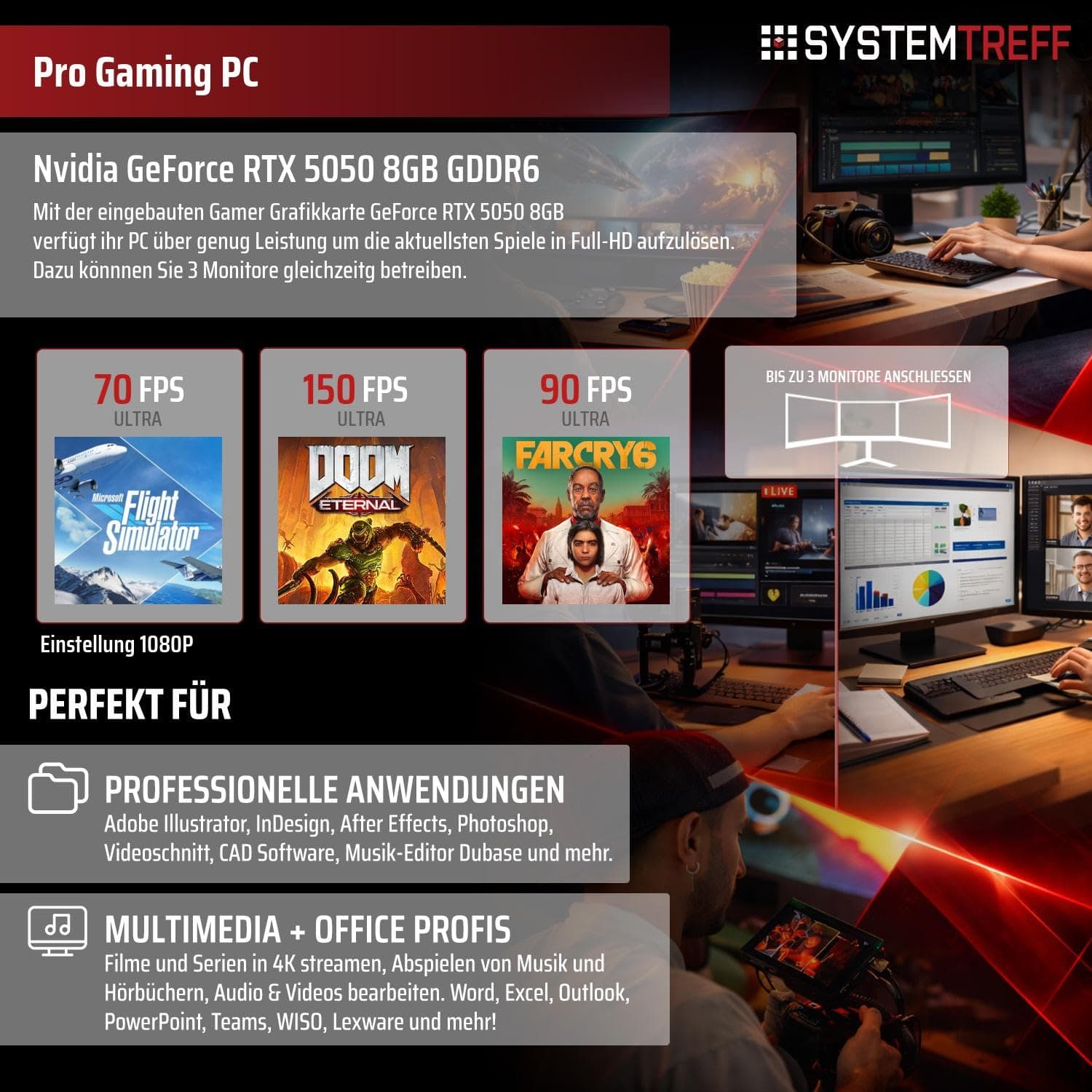 SYSTEMTREFF Gaming PC Intel Core i5-14400 6x4.7GHz | Nvidia RTX 5050 8GB DX12 | 512GB M.2 NVMe | 16GB DDR4 RAM | Windows 11 | WLAN Desktop Computer Rechner für Gamer, Zocker & Streamer Bild 5