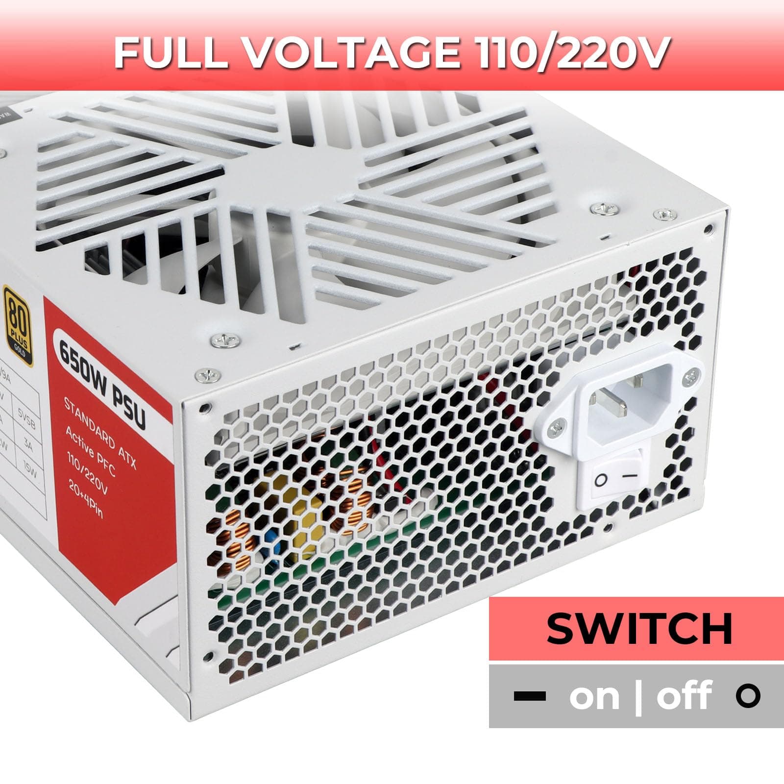 650 W Netzteil Standard ATX PC PSU 80 Plus Gold Nicht Modular Vollspannung 110-240 V Aktiv PFC mit 20+4Pin Motherboard Stromkabel für Desktop-Gaming-Server Weiß Bild 5