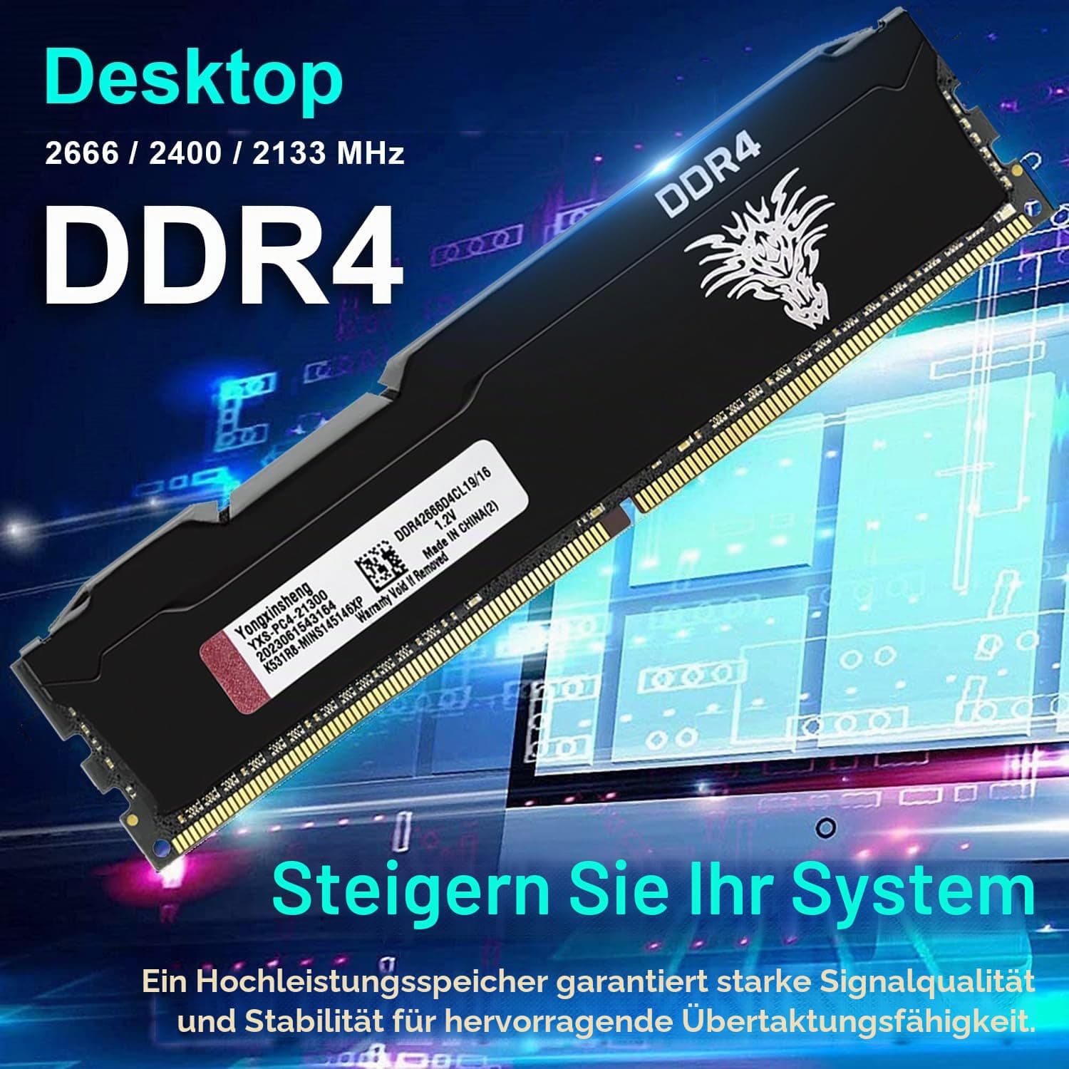 Yongxinsheng DDR4 2666MHz 16GB Desktop RAM PC4-21300 UDIMM Non-ECC Unbuffered 1.2V 288-Pin CL19 PC Computer Memory Upgrade Module Arbeitsspeicher 16GB 2666 MHz Schwarz Bild 6