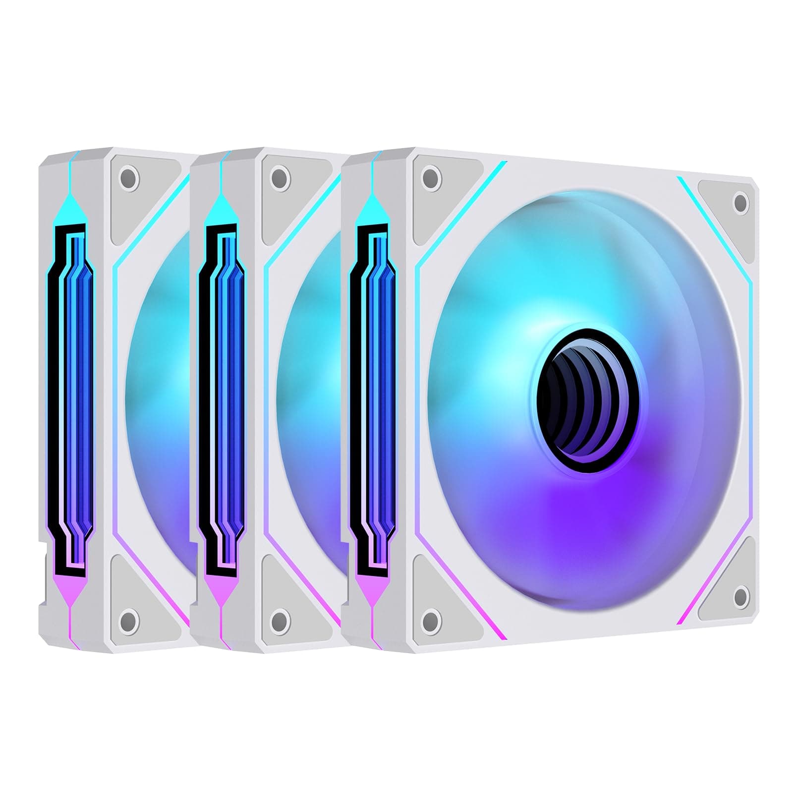 TZMRIT Prism 4 Pro RGB Lüfter 120mm Schwarz,5V 3PIN Motherboard Synchronisierbarer 4PIN Spiegel PWM ARGB PC Gehäuse Lüfter (White, Reverse-3PCS) White Reverse-3PCS