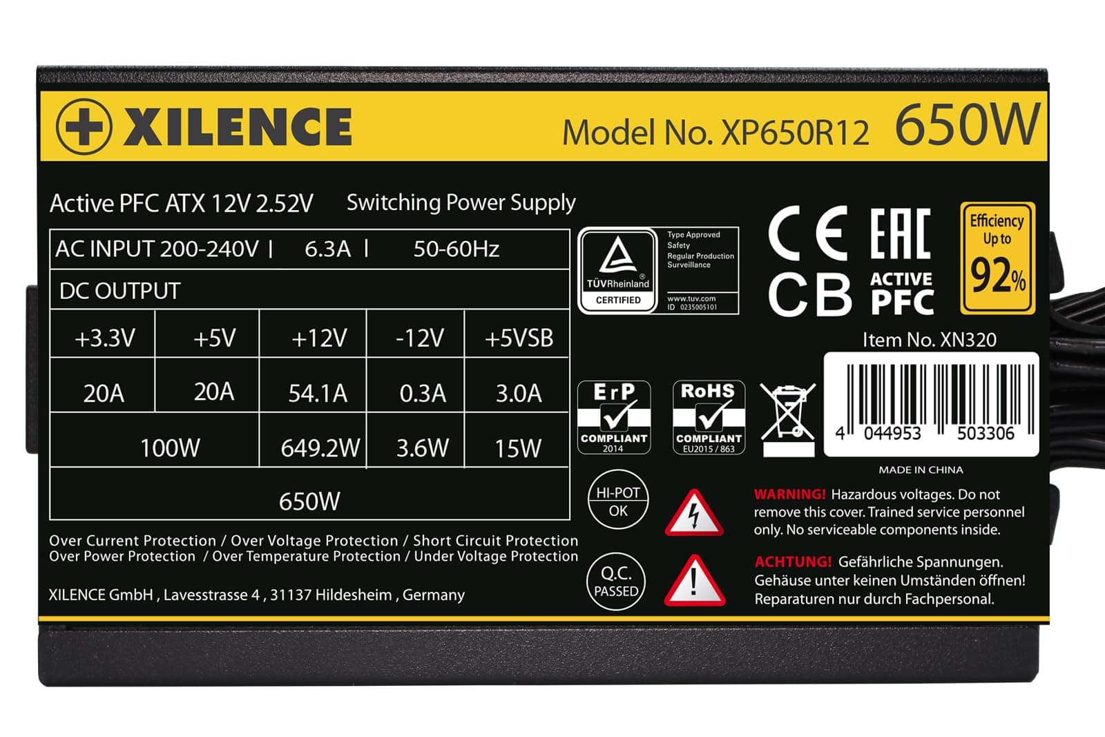 Xilence XP650R12 650W PC Netzteil, Meet 80+ Gold, Gaming, ATX, schwarz Bild 8