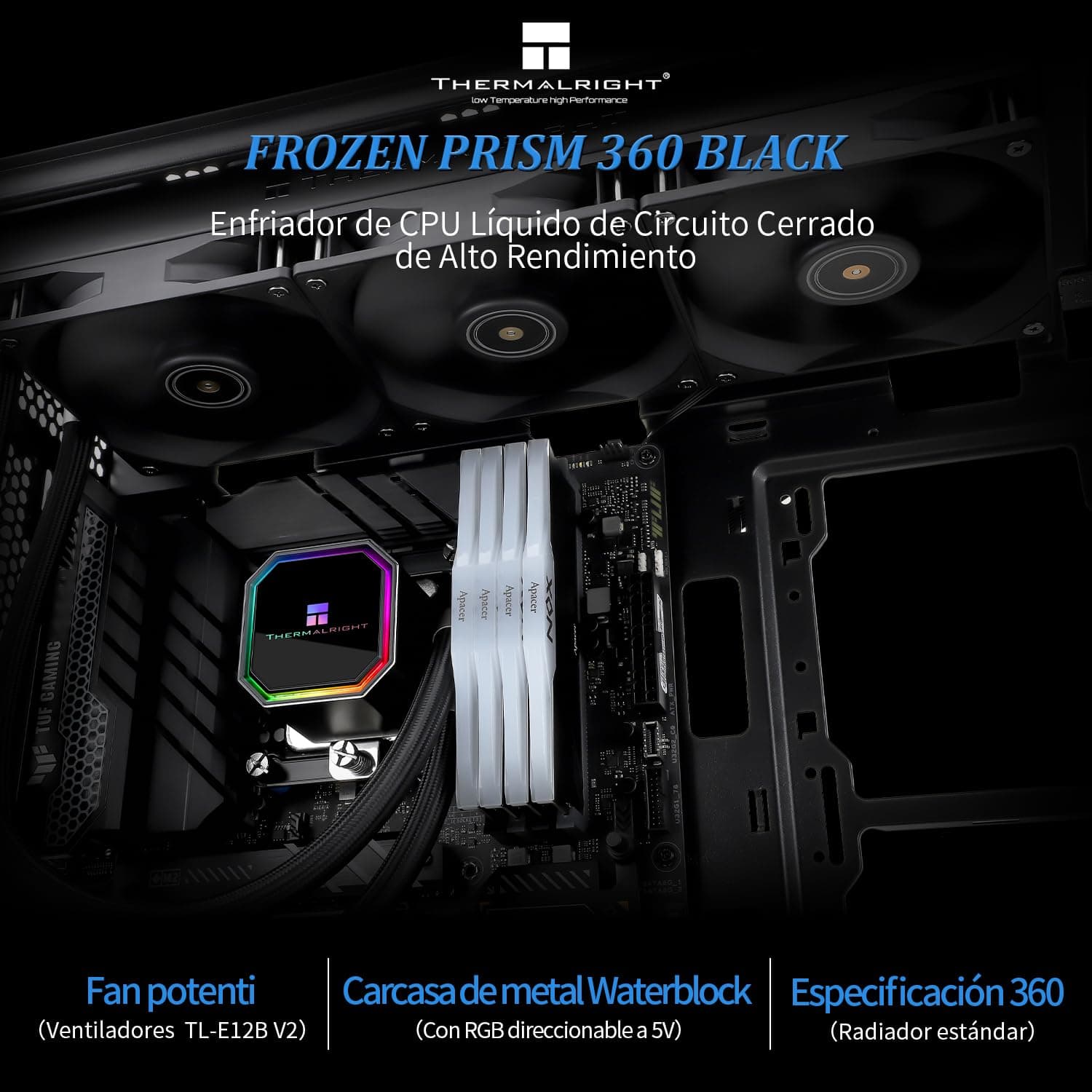 Thermalright Frozen Prism 360 Black Flüssig-CPU-Wasserkühler mit 120mm PWM-Lüfter,360 Black Cold Row Spezifikation, integrierter Wasserkühlkörper für AM4/AM5,Intel LGA1700/1851/1150/1151/1200 | CPU Flüssigkeitskühler mit 120mm PWM Lüfter für AM4/AM5,Intel lga1700/1150/1151/1200/1851 FP360 Black 360mm Bild 3