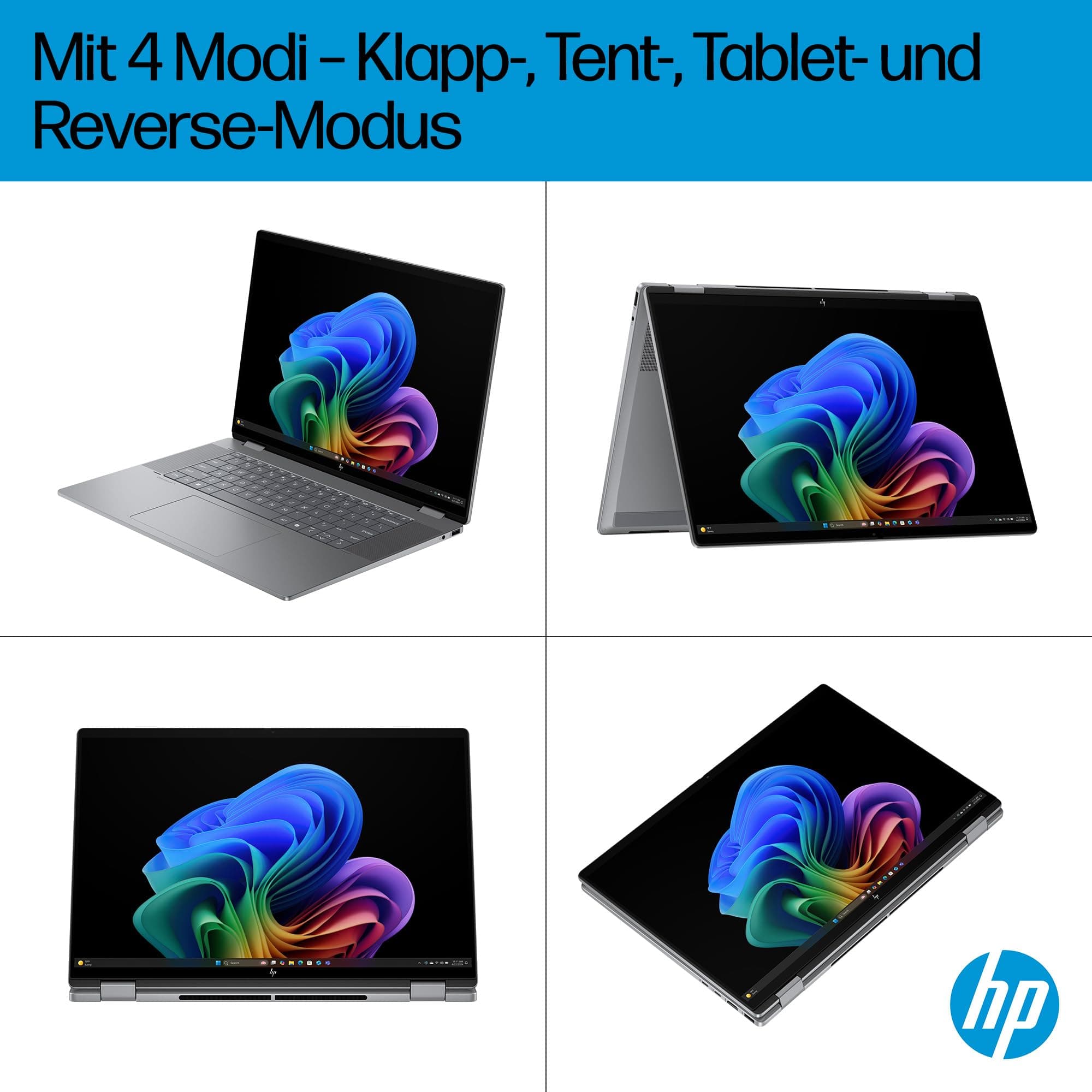 HP OmniBook X Flip 2in1 Next Gen AI Laptop | AMD Ryzen AI 5 340 (6C) | dedizierte NPU für KI | 50 NPU Tops | Copilot+ PC | 16" WUXGA 1920x1200 Touchscreen | 16GB | 512GB SSD | Win11 | QWERTZ | Silber AMD Ryzen AI 5 340 512 GB SSD Bild 3