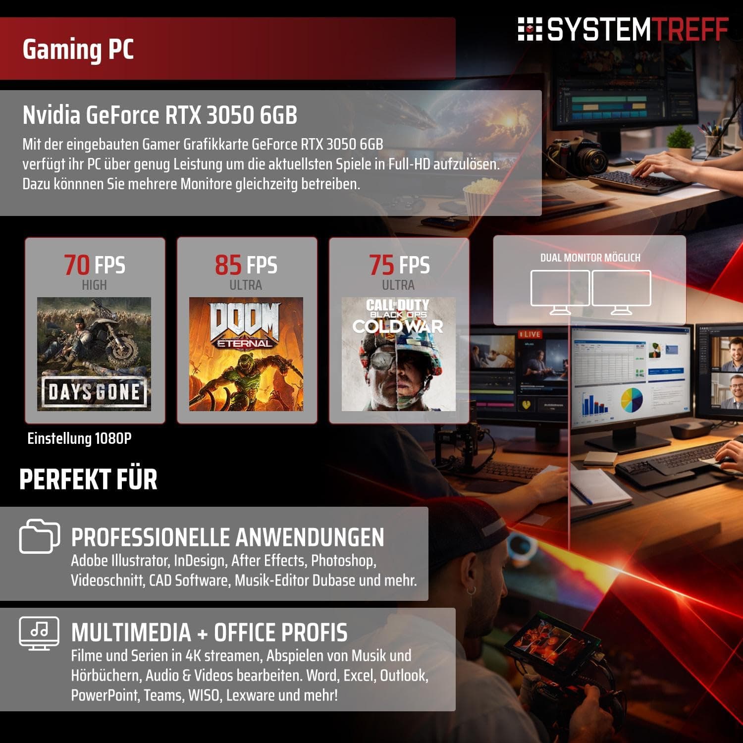 SYSTEMTREFF Basic Gaming PC weiß Intel Core i5-13400F 6x4.6GHz | Nvidia RTX 3050 6GB | 512GB M.2 NVMe | 16GB DDR4 RAM | Windows 11 | Desktop Computer Rechner für Gamer, Zocker & Streamer Bild 5