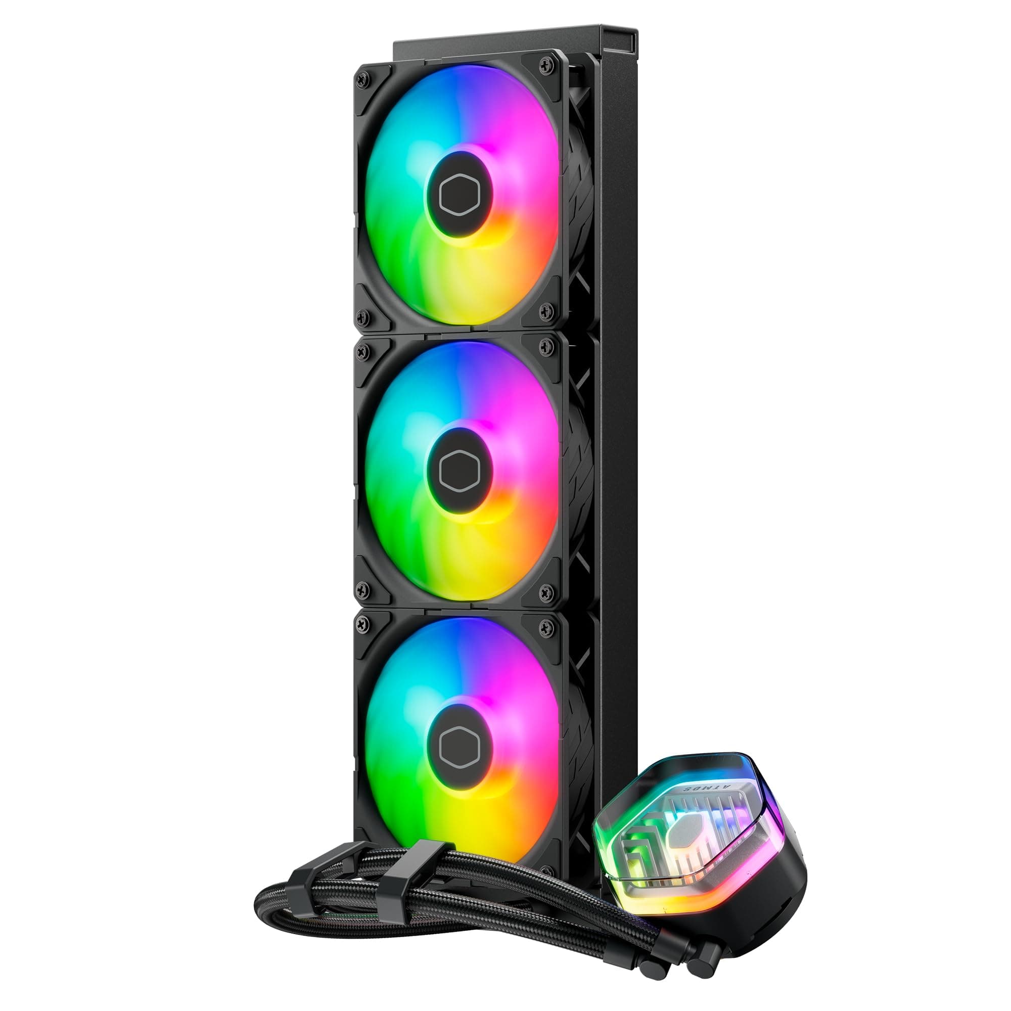 Cooler Master MasterLiquid Atmos 360 Black CPU-Wasserkühler – AIO-Wasserkühlung, Doppelkammerpumpe, vorinstallierte Sickleflow 120 Edge-Lüfter, adressierbares Gen 2 RGB, LGA1700- & AM5 – Schwarz Bild 3
