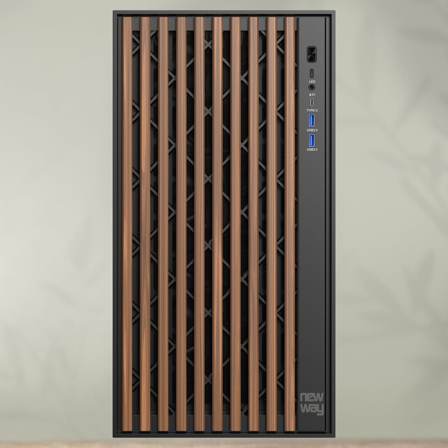 NEWWAY - NW1 PC-Gehäuse aus Holz - Mittlere Tower kompatibel mit ATX/Micro-ATX/ITX - Typ C USB - üfter inklusive 3 x 140 mm PWM - Seitenpanel aus gehärtetem Glas (schwarz) Bild 4