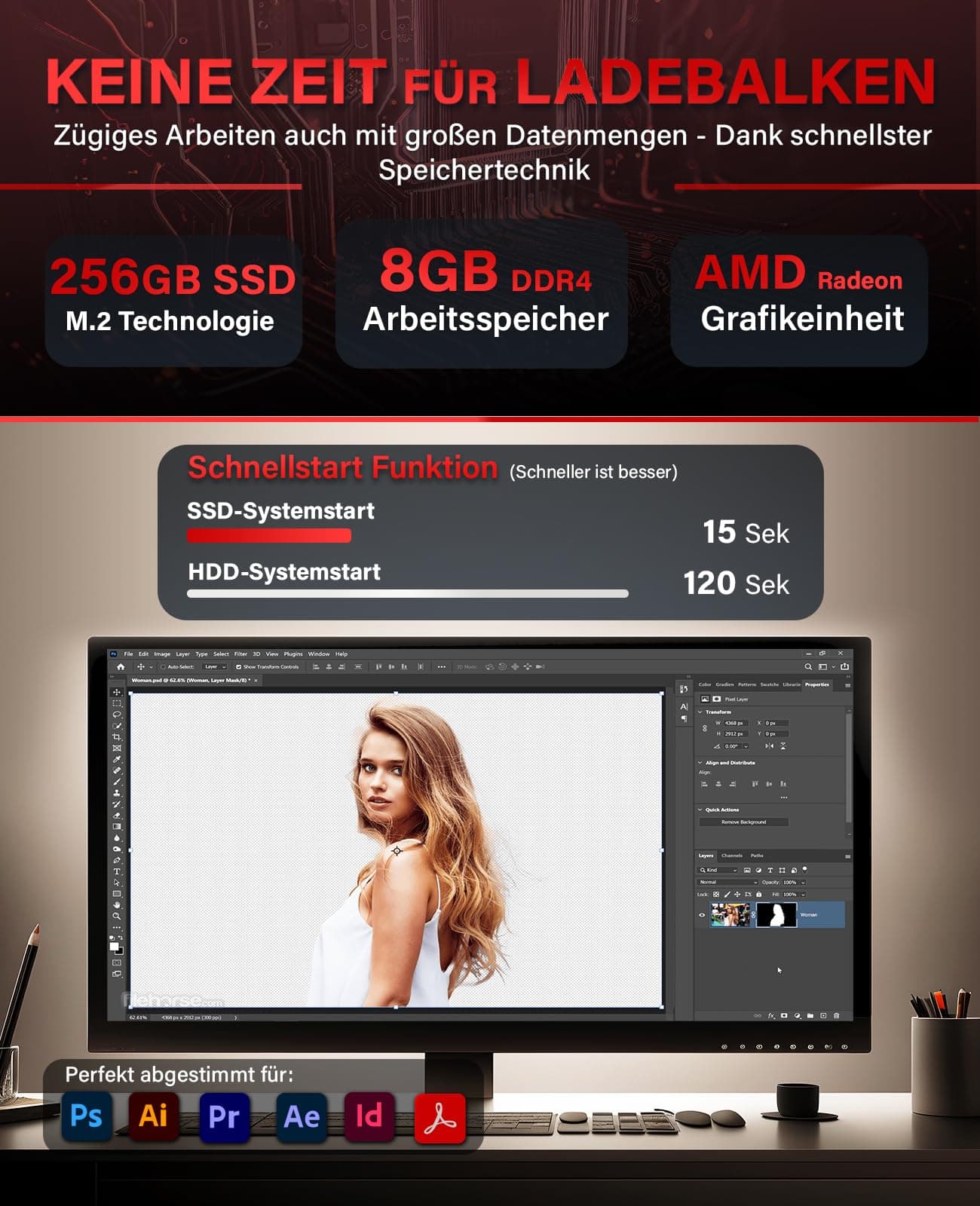 Greed® Basic V2 PC mit AMD Ryzen 5 4600G - Schneller Rechner + Computer für Büro & Home Office mit 4,2 GHZ, 8GB RAM/Arbeitsspeicher - 256 GB SSD - DVD+RW - USB3.1 - WLAN, inkl. Windows 11 Pro Basic | V2 AMD Bild 7