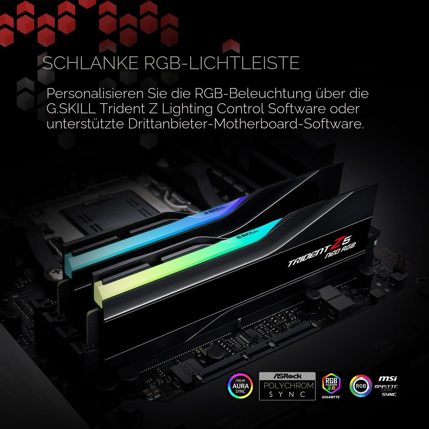 G.Skill Trident Z5 NEO RGB Series (AMD Expo) 64GB (2 x 32GB) 288-pin SDRAM DDR5 6000 CL32-38-38-96 1,40V Dual Channel Desktop Memory F5-6000J3238G32GX2-TZ5NR (Mattschwarz) Bild 5