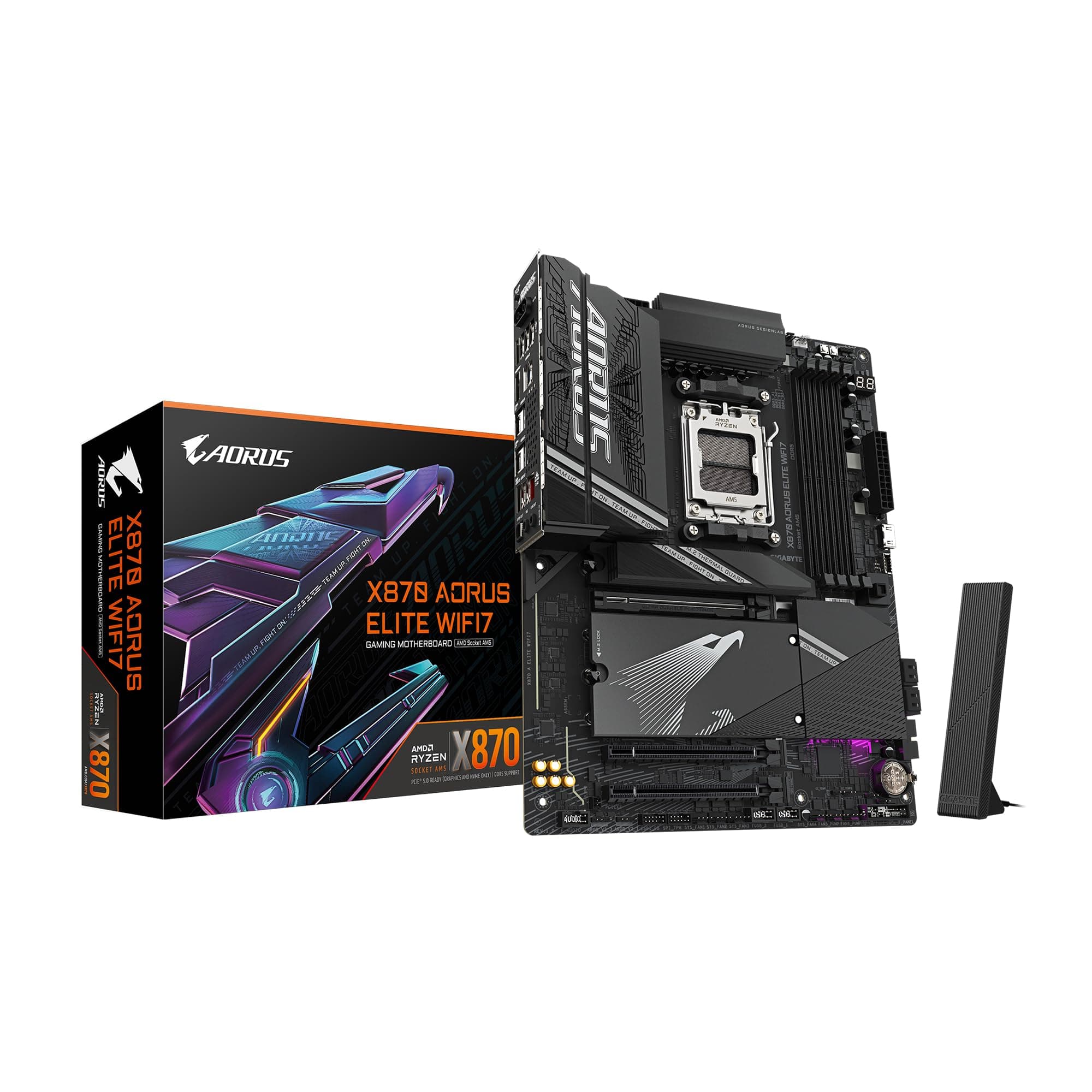 GIGABYTE X870 AORUS Elite WIFI7 Mainboard - Unterstützt AMD Ryzen 9000 CPUs, 16+2+2 Phasen VRM, bis zu 8000MHz DDR5 (OC), 3xPCIe 5.0 + 1xPCIe 4.0, Wi-Fi 7, 2.5GbE LAN, USB 4