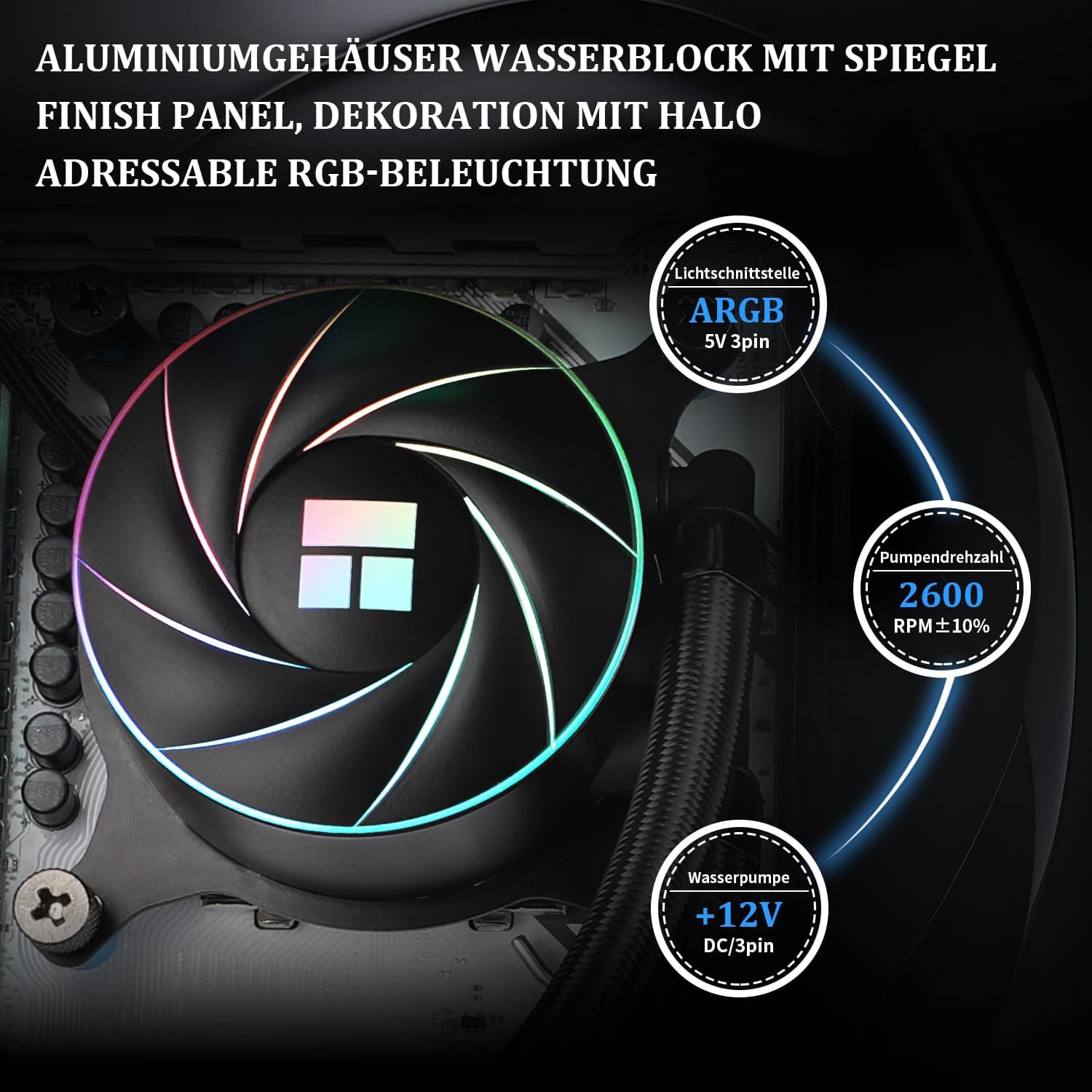 THERMALRIGHT Aqua Elite 240 ARGB Flüssig-CPU-Kühler, 240 Kühlreihen, 2 x 120mm PWM-Lüfter,für AM4/AM5, Intel LGA1150/1151/1155/1156/1200/1851/1700(Schwarz) Bild 6