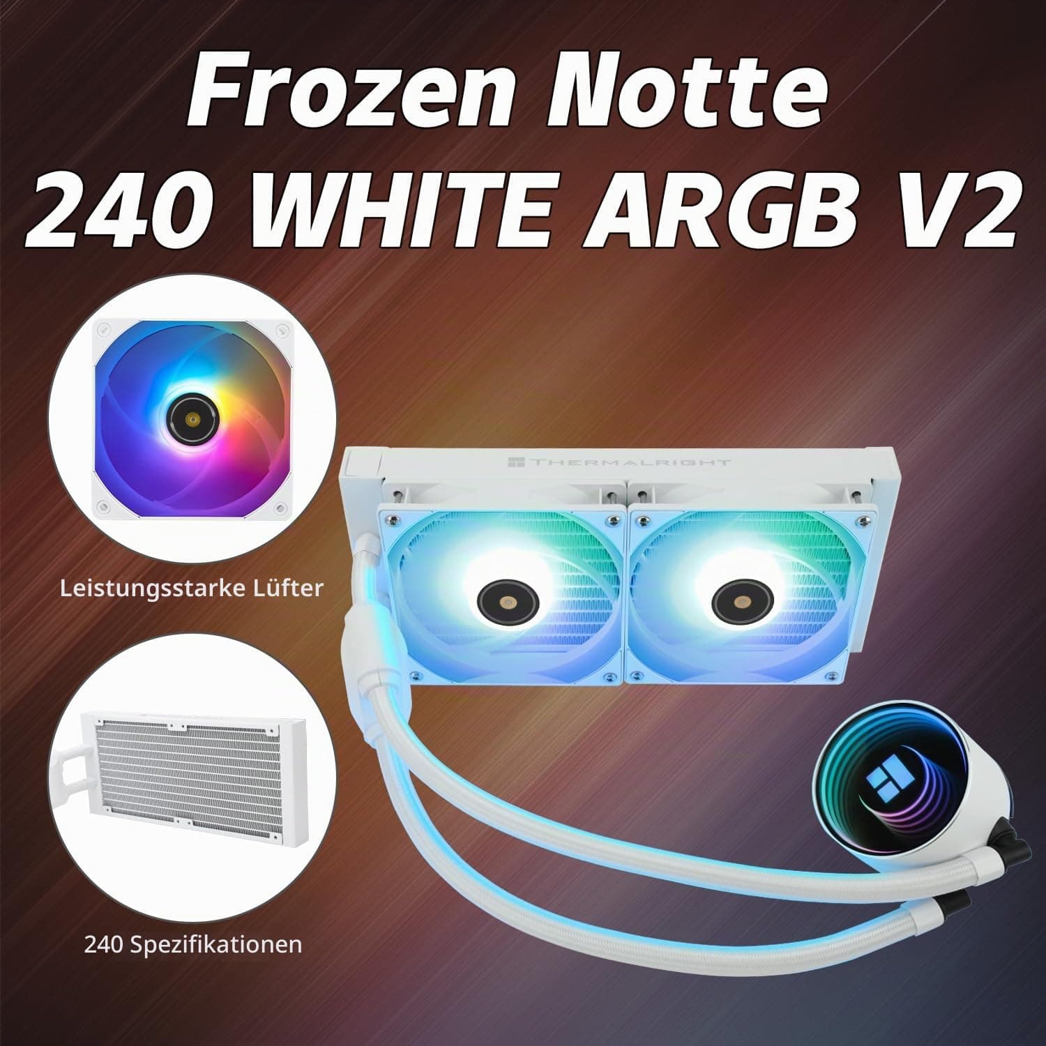 TR Frozen Notte 240 BLANC ARGB V2 CPU Kühler, Wasser-CPU-Kühler, Dual PWM Lüfter, S-FDB Lager, Geeignet für AMD/AM4 AM5, Intel LGA 1700/1851/1151/1200/2011 Bild 3