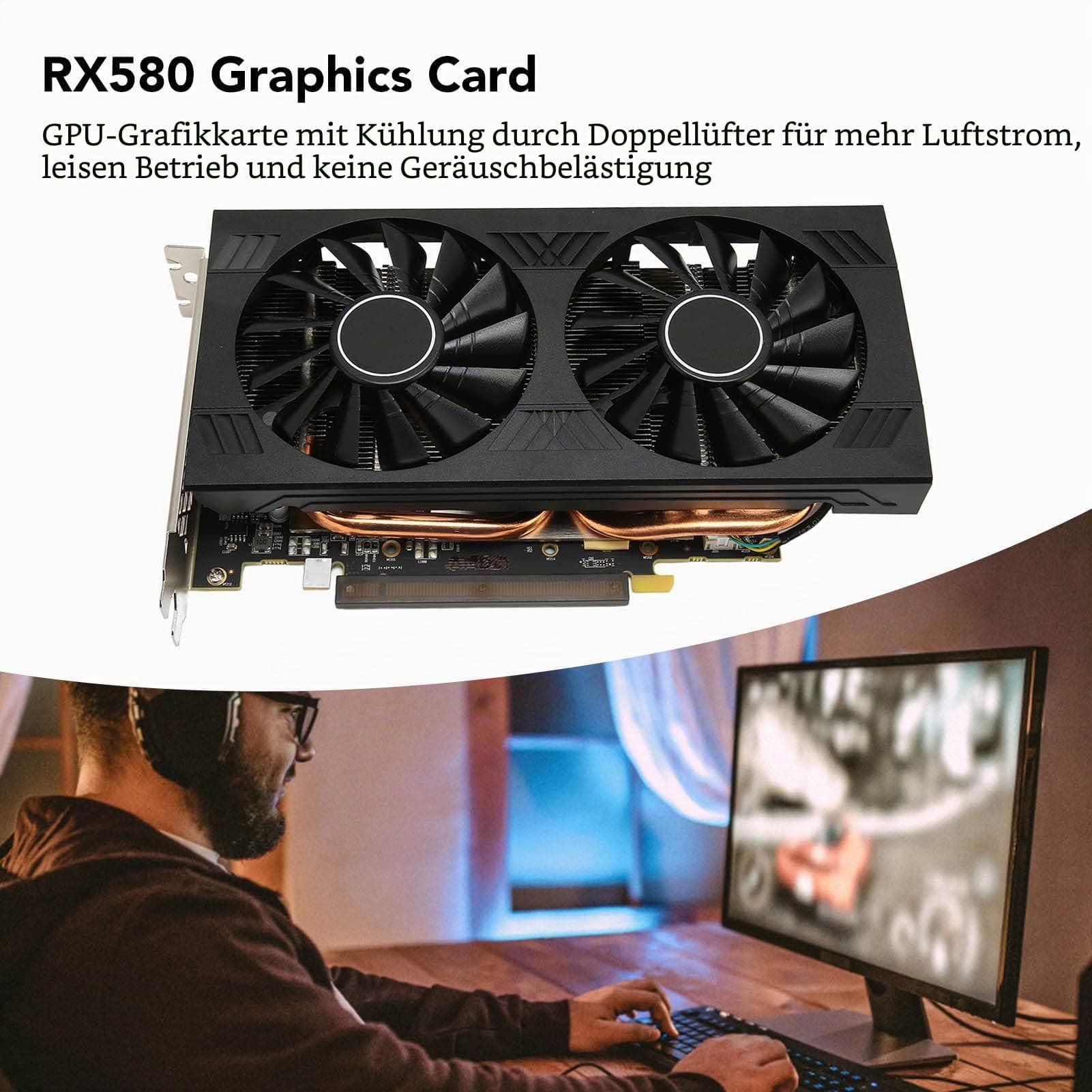 Septpenta RX580 Gaming-Grafikkarte, 8GB GDDR5 256Bit 1286MHz 7000MHz 256.0GB/S Computer-Grafikkarte, 8Pin HDMI und 2 X Display Porrt Schnitts Telle Dual-Ventilatoren Geräuscharm für Zu Hause Bild 5