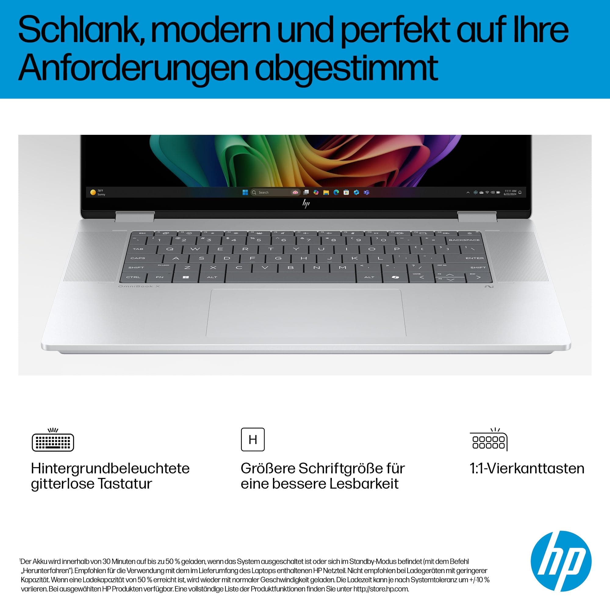 HP OmniBook X Flip 2-in-1 Laptop (16" 2K Touchscreen, Intel Core Ultra 5, Copilot+, 16GB RAM, 512GB, Win 11, QWERTZ) - Silber Intel Ultra 5 226V Intel Arc 130 V Bild 8
