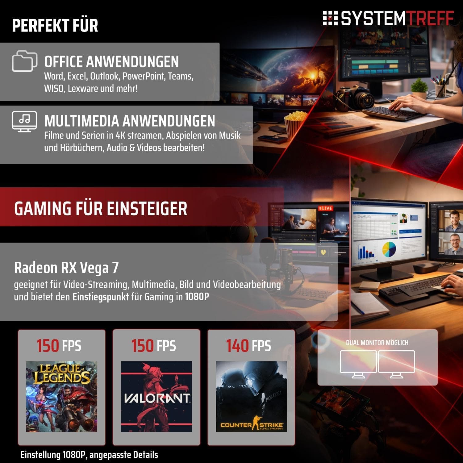 SYSTEMTREFF Basic Gaming PC AMD Ryzen 5 PRO 5655G 6x4.4GHz | Radeon RX Vega 7 4K HDMI DX12 | 512GB M.2 NVMe | 16GB DDR4 RAM | WLAN Desktop Computer Rechner für Gamer, Zocker Bild 5