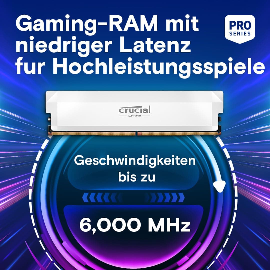 Crucial Pro DDR5 RAM 32GB Kit (2x16GB) 6000MHz CL36, Overclocking Gaming, Intel XMP 3.0 / AMD Expo, PC Computer Arbeitsspeicher, Weiß - CP2K16G60C36U5W 6000MHz 32GB (2x16GB) Weiß Bild 4