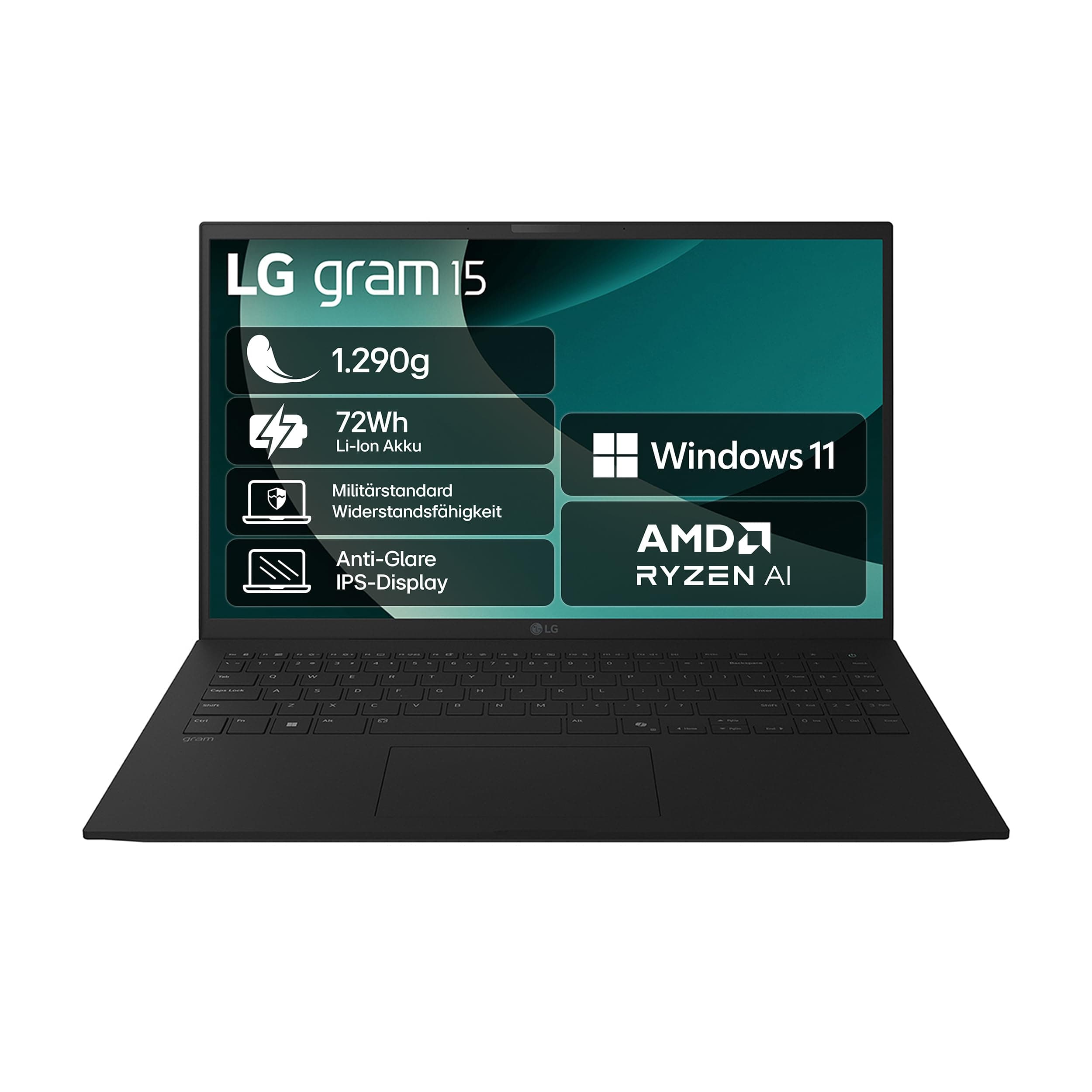 LG gram 15 15Z80T-G.AU75G (15,6 Zoll) IPS Notebook, AMD Ryzen™ AI 7 350, 16GB RAM, 512GB SSD, AMD Radeon™ 860M, federleicht (1,290 kg), 72 Wh, Schwarz