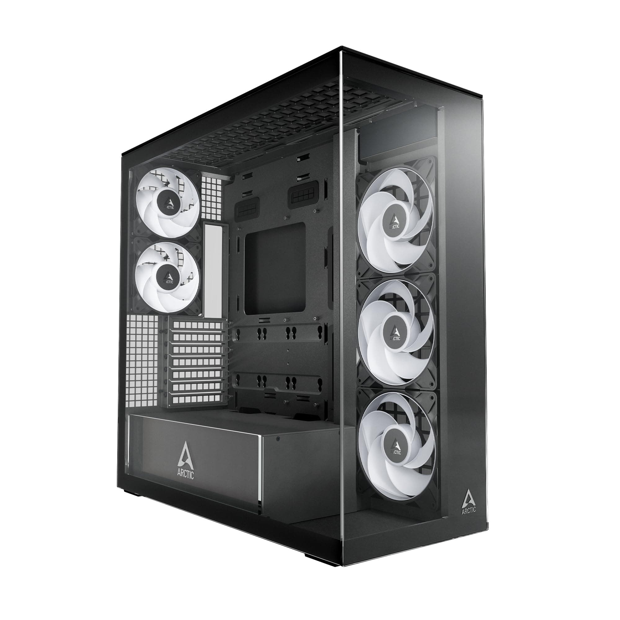 ARCTIC Xtender Black (Clear Glass) - PC-Gehäuse, Gehärtetes Panorama-Glas, 2X 420 mm Radiator Support, Full Tower, Big Tower, E-ATX, 5X A-RGB Lüfter vormontiert - Schwarz black clear Bild 3
