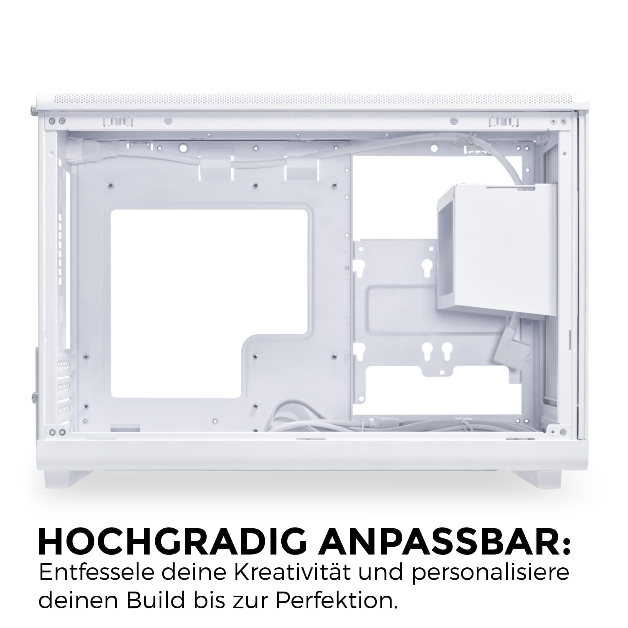 Lian Li DAN Cases A3-mATX PC-Gehäuse, anpassbares Layout, 415 mm GPU-Klarheit, unterstützt bis zu 360 mm Radiatoren, Stahl, Kunststoff, Weiß Weiß/Flyaway Orchidee Mesh Bild 8