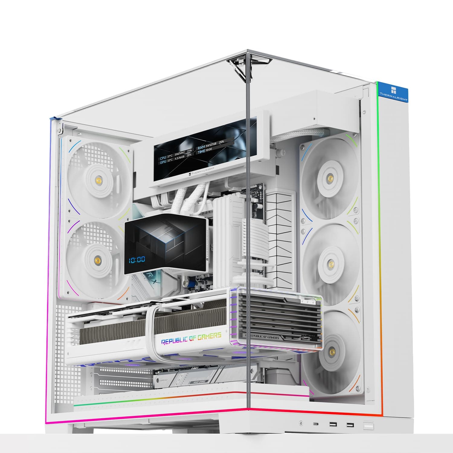 Thermalright A70 Vision Weiß PC Gehäuse mit 9,16-Zoll-Display, Panorama-Sicherheitsglas, ATX-Tower Unterstützt ATX-Mainboard/42cm-Grafikkarten,mit ARGB-Lichtleiste und verstecktem Kabelmanagement Weiß-A70 Vision White