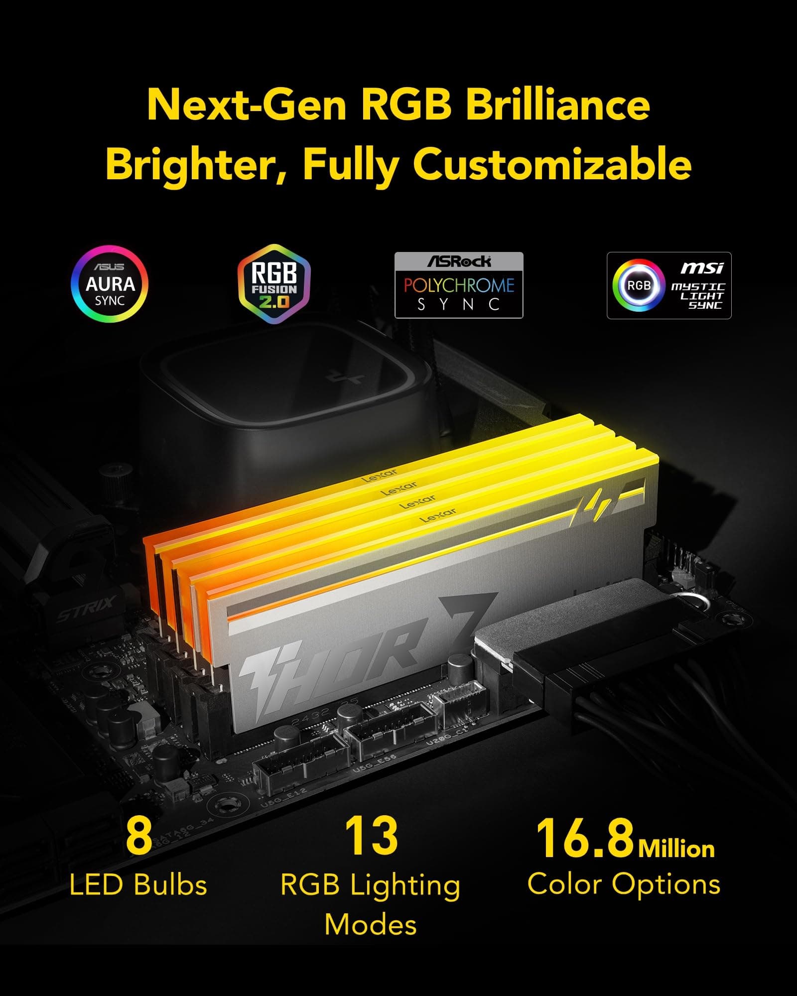 Lexar THOR Z Series RGB DDR5 RAM 32GB Kit (2x16GB) 6000 MHz CL36, DRAM 288-Pin UDIMM Desktop-Speicher, Hochleistungs Gaming Computerspeicher unterstützt Intel XMP 3.0/AMD Expo, On-die ECC, 1.4V Silber THOR Z 6000 MHz 32GB Kit (2x16GB) RGB CL36 Silber Bild 7