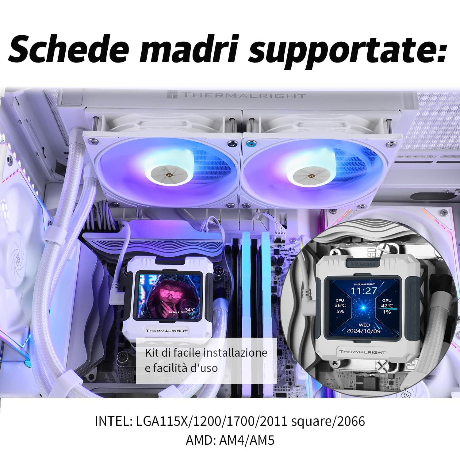 TR FW240 Weiß ARGB CPU Wasserkühler, Dual PWM Lüfter Wasserkühlungssystem, IPS LCD Display mit Auflösung 320 x 240, für AMD / AM4 / AM5 & Intel LGA1700 WHITE Bild 5