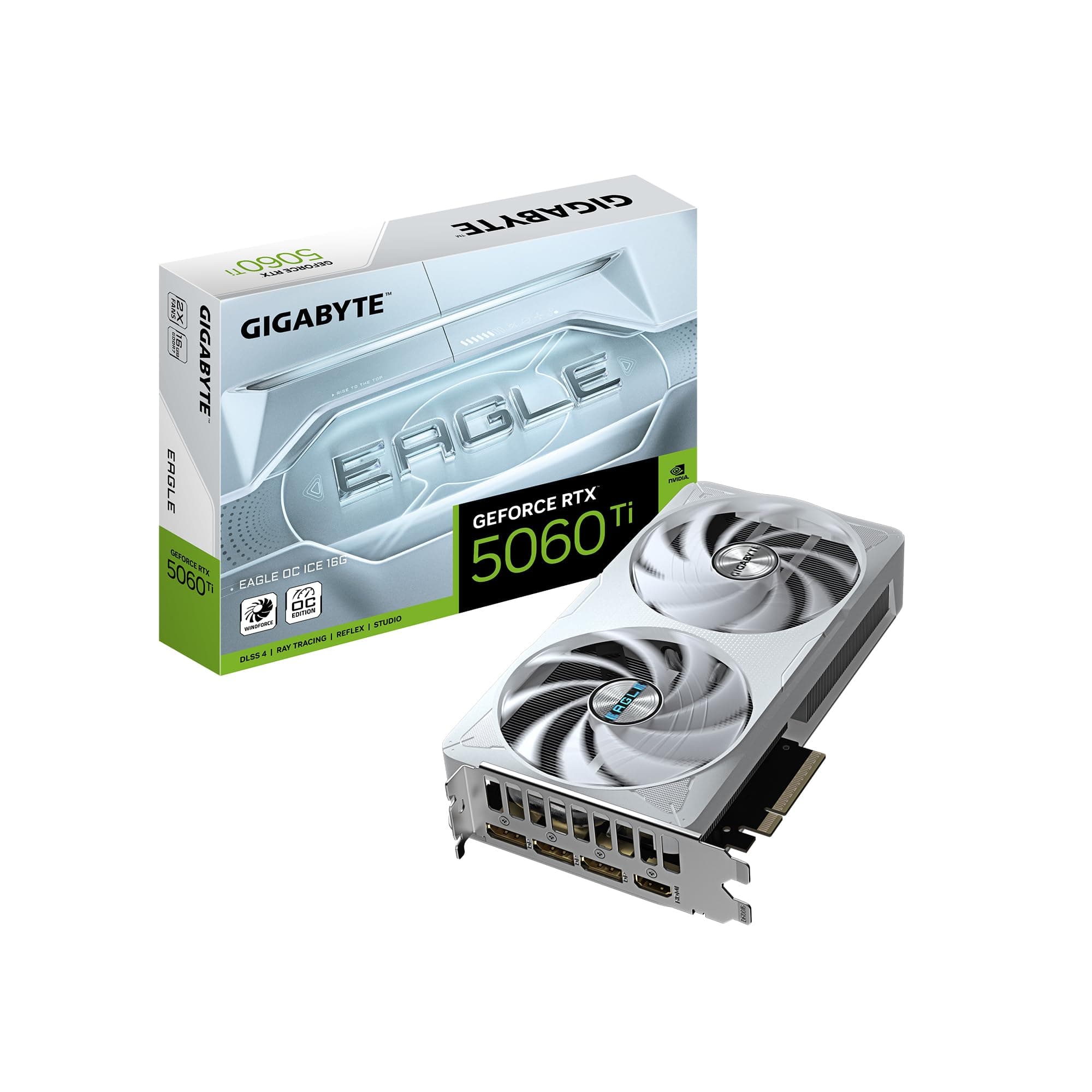 GIGABYTE GeForce RTX 5060 Ti Eagle OC ICE 16G Grafikkarte, 16GB 128-Bit GDDR7, PCIe 5.0, WINDFORCE Cooling System, GV-N506TEAGLEOC ICE-16GD Grafikkarte