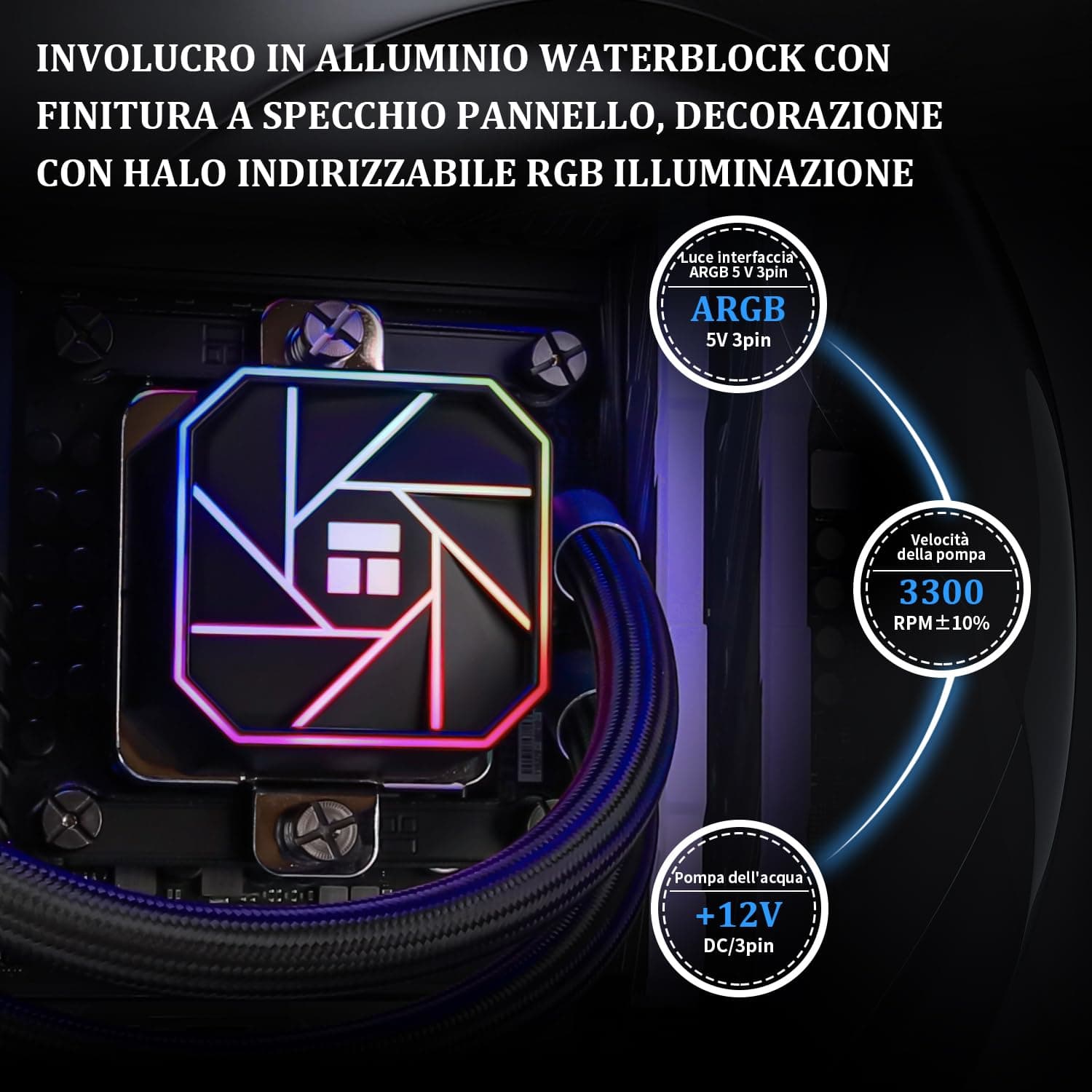 TR AQUA ELITE 240V3, AIO Pumpenkopfgeschwindigkeit bis zu 3300RPM, TL-C12B-S V2×2 PWM Lüfter, für AMD / AM4 / AM5, Intel LGA1150 / 1151/1200 / 2011/1700 CPU-Kühler 240mm 240-BLACK Bild 5