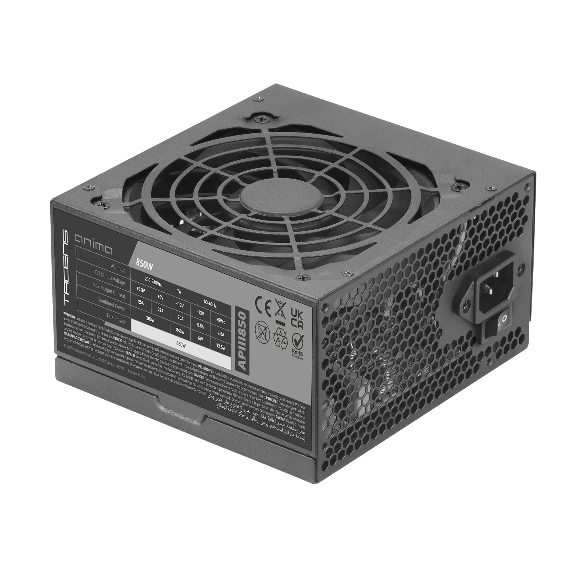 Tacens Anima APIII850, ATX 850W Netzteil, SMD- und DC-DC-Technologien, 85% Effizienz 12V, Ultra-leiser 12cm Lüfter, Japanische Kondensatoren 105º, Carbonfaser-Kabel, Schwarz Bild 5