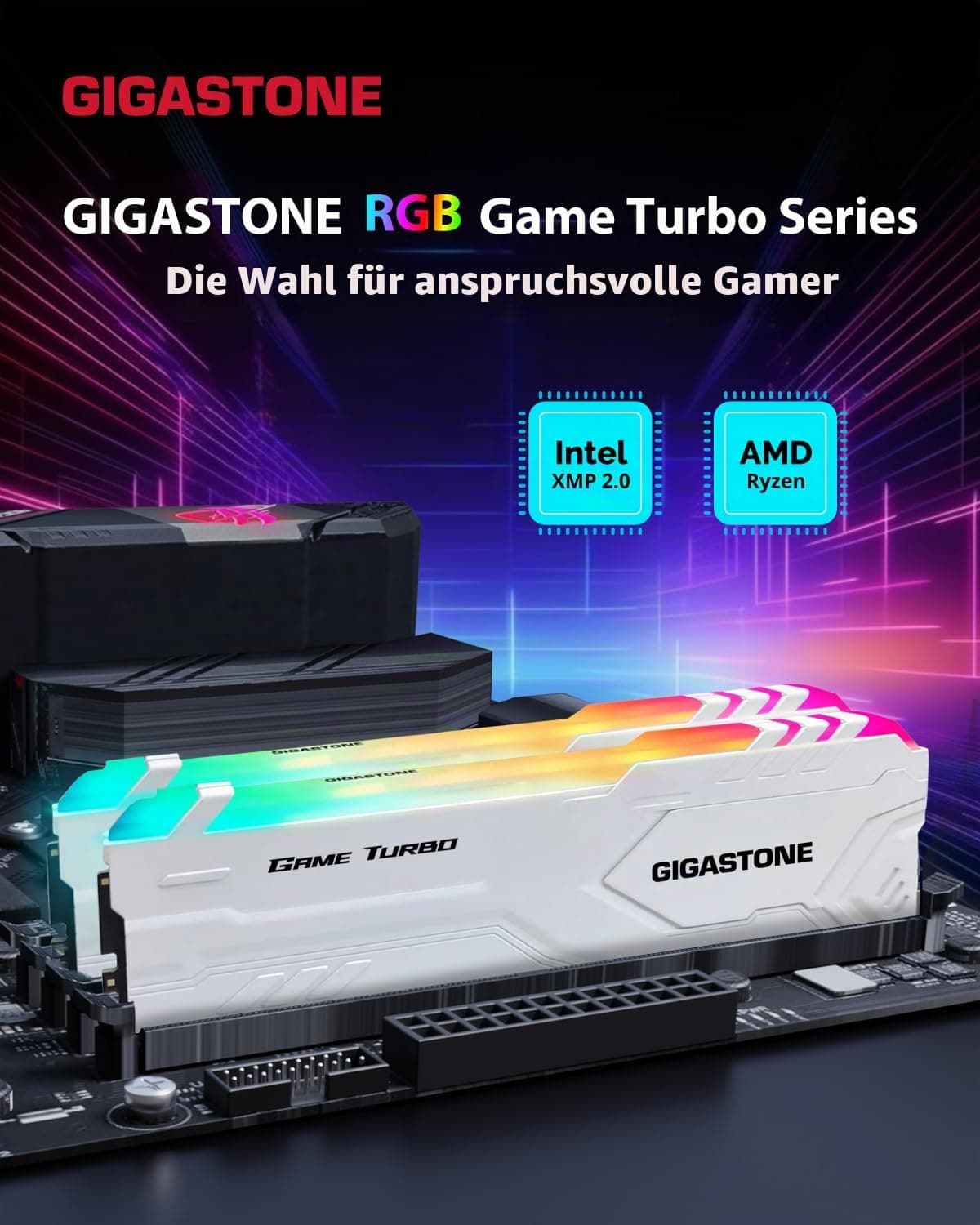 【RGB DDR4 RAM】 GIGASTONE Game Turbo 64GB Kit(4x16GB) DDR4 3200MHz PC4-25600 CL16-18-18-40 Intel XMP 2.0 AMD Ryzen 1.35V UDIMM 288Pin Nicht-ECC ungepuffert Desktop Hochleistung Arbeitsspeicher-Weiß 4x16GB Weiß DDR4 3200 MHz für Desktop Bild 3