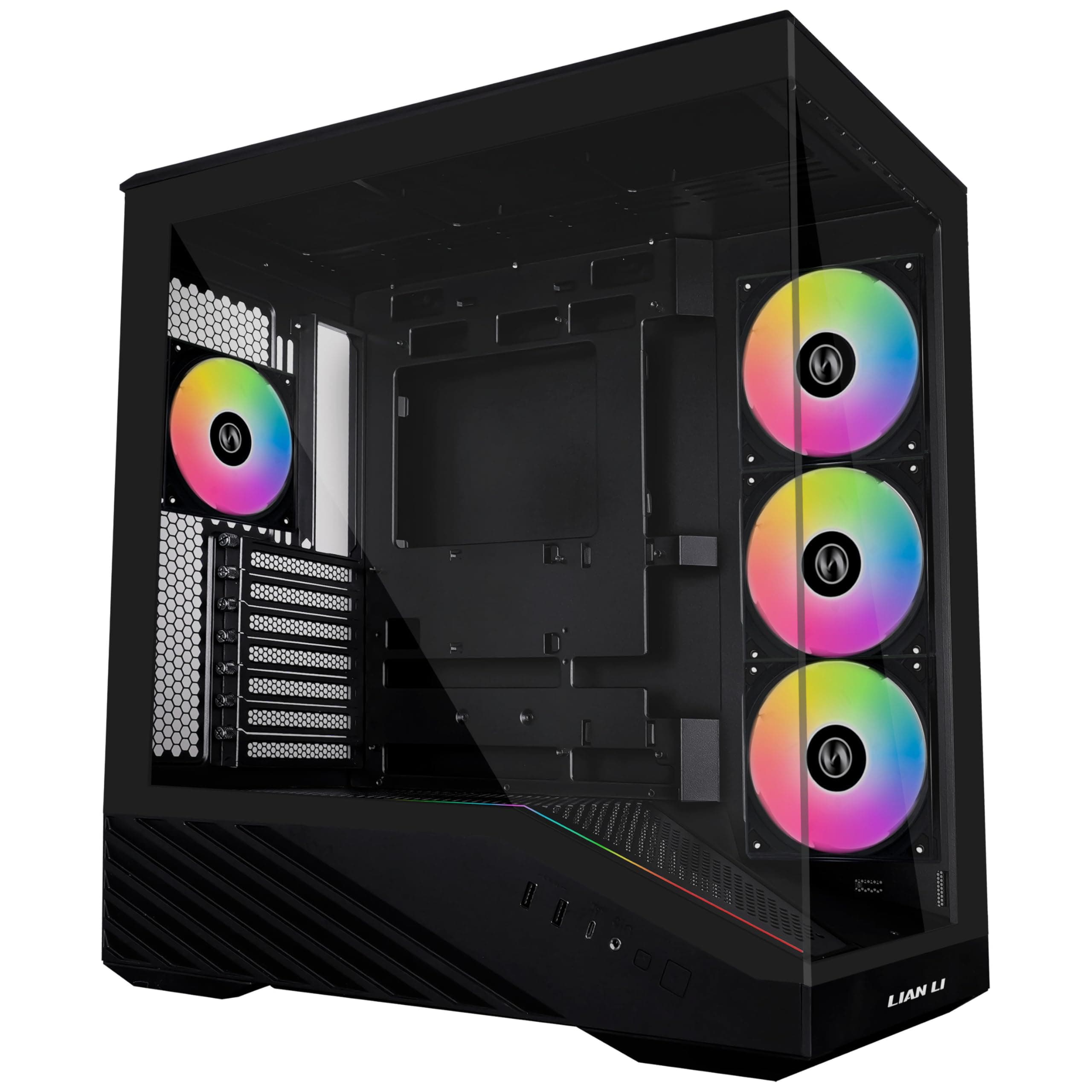 LIAN LI Vector V100 PC-Gehäuse Schwarz – ATX Midi-Tower mit Tempered Glass, RGB-Beleuchtung, 4X 120-mm-Lüfter, Platz für 360mm Radiator, GPU bis 415mm, Back Connect kompatibel Bild 2
