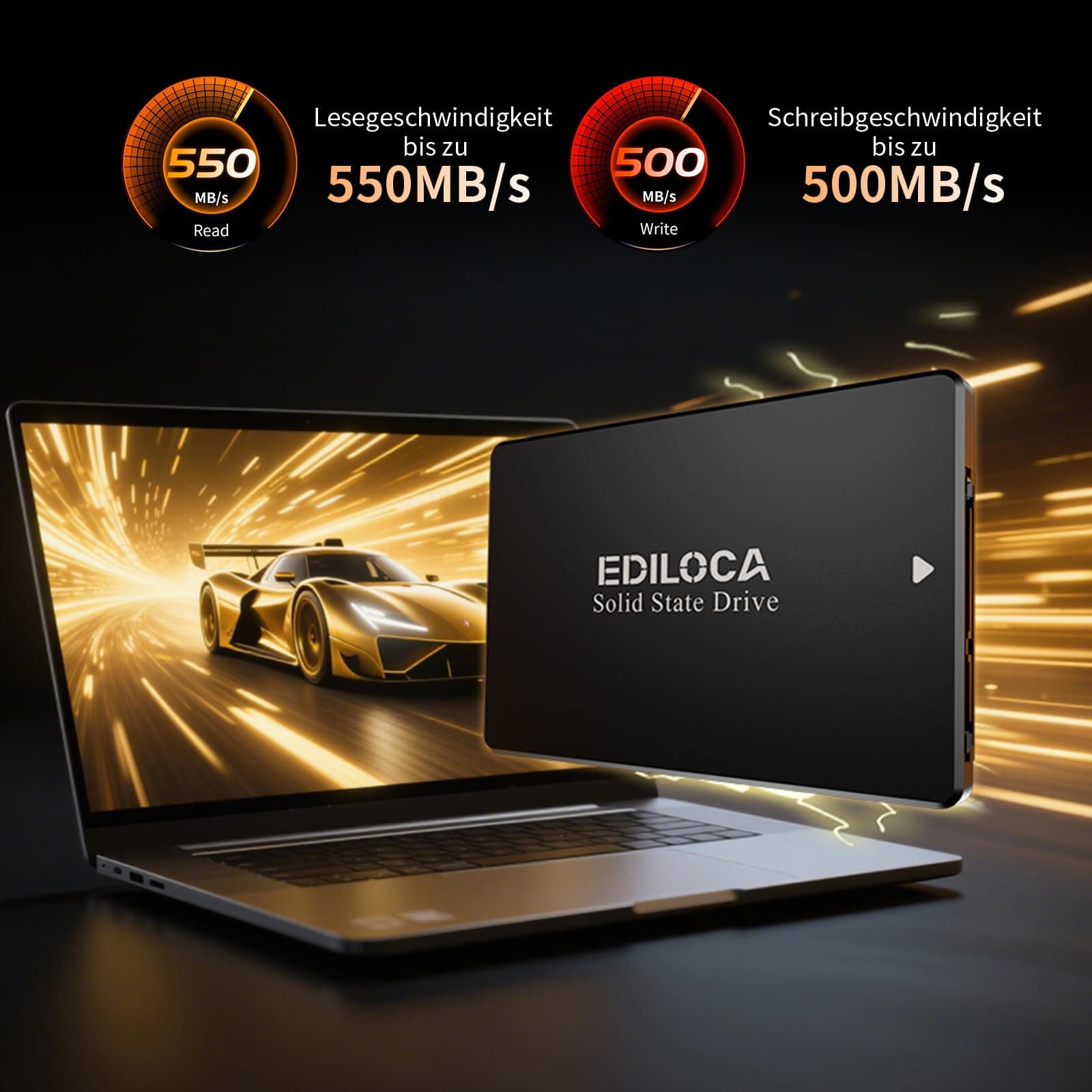 Ediloca SSD 1TB, SSD Festplatte Intern, 2.5" SATA III, bis zu 550MB/s, 3D NAND TLC, Kompatibel mit Laptop und PC-Desktop(ES106 Black) Bild 7
